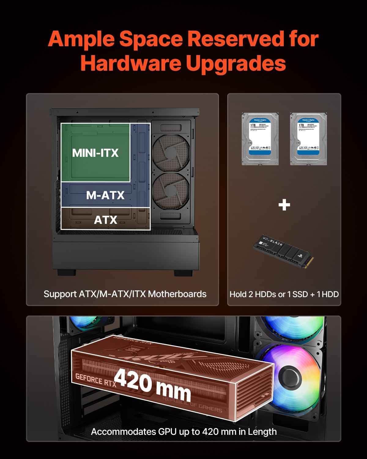 Desktops & Accessories: VEVOR Mid-Tower ATX PC Gaming Case Computer Case with 6 x 120 mm PWM ARGB Fans