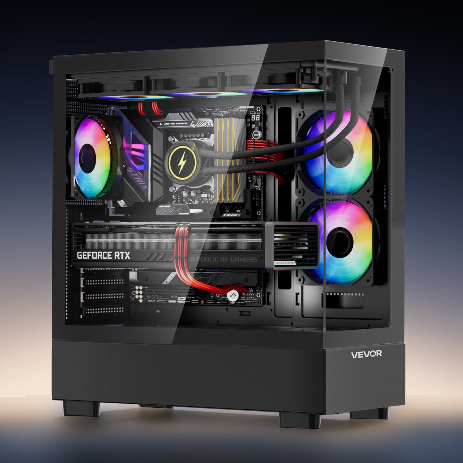 Desktops & Accessories: VEVOR Mid-Tower ATX PC Gaming Case Computer Case with 6 x 120 mm PWM ARGB Fans