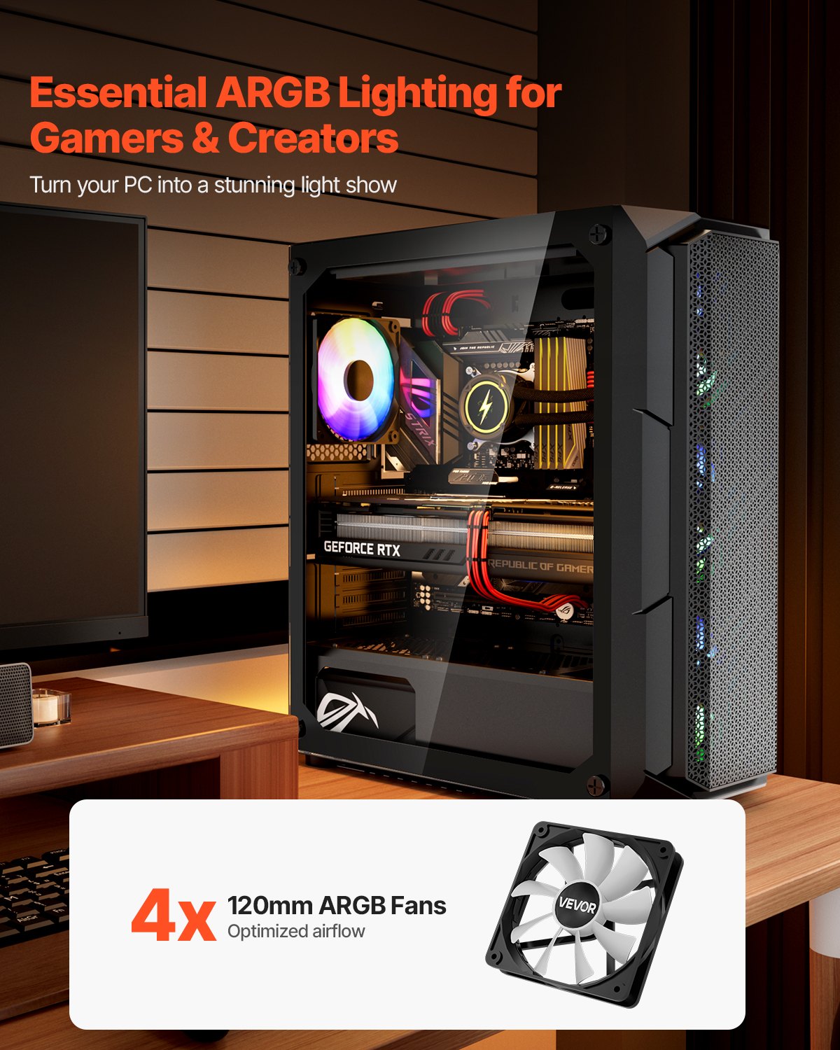 Desktops & Accessories: VEVOR Mid-Tower ATX PC Gaming Case Computer Case Box with 4 x 120 mm ARGB Fans