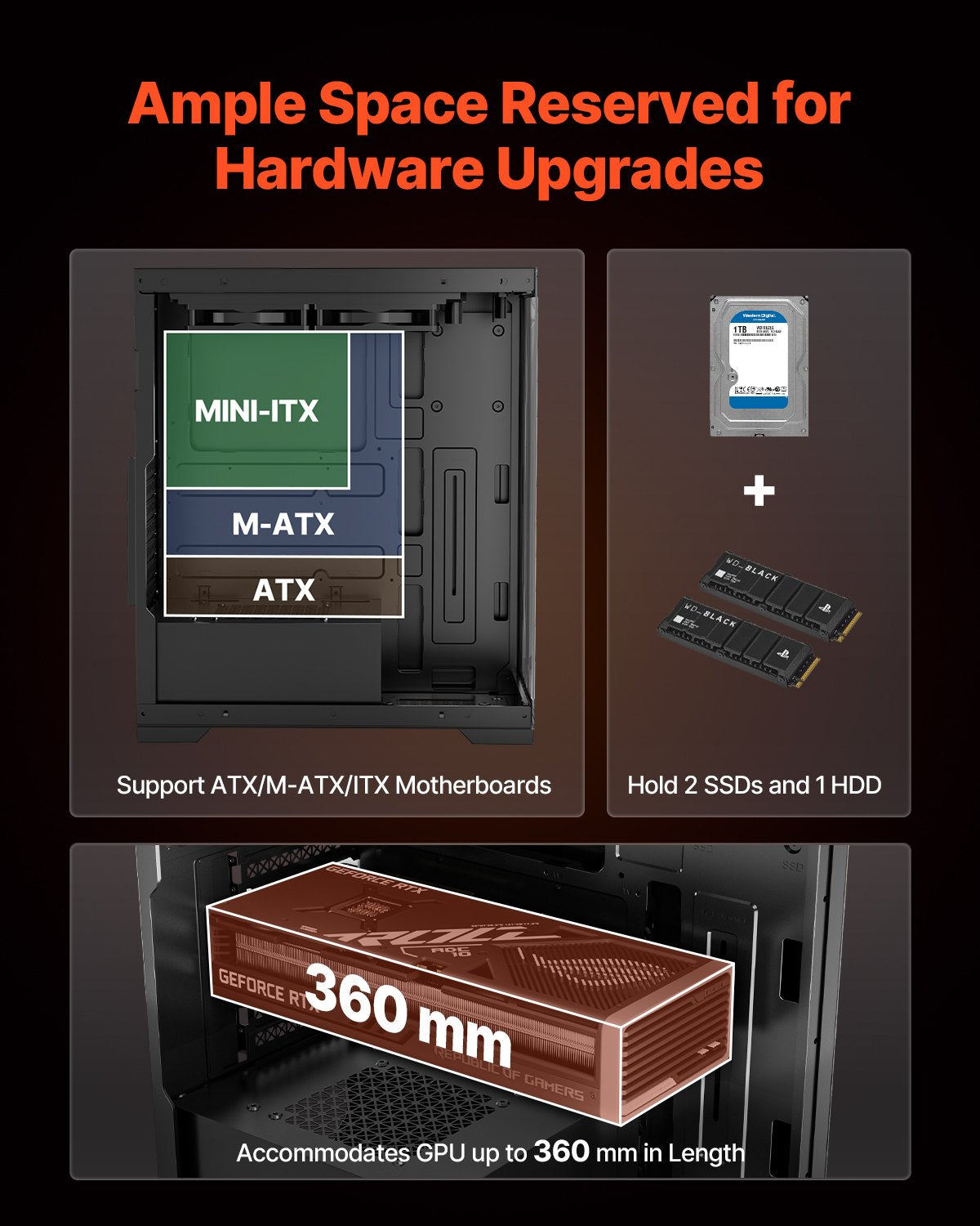 Desktops & Accessories: VEVOR PC Gaming Case Mid-Tower Computer Case with 2 Fans for ATX Motherboard