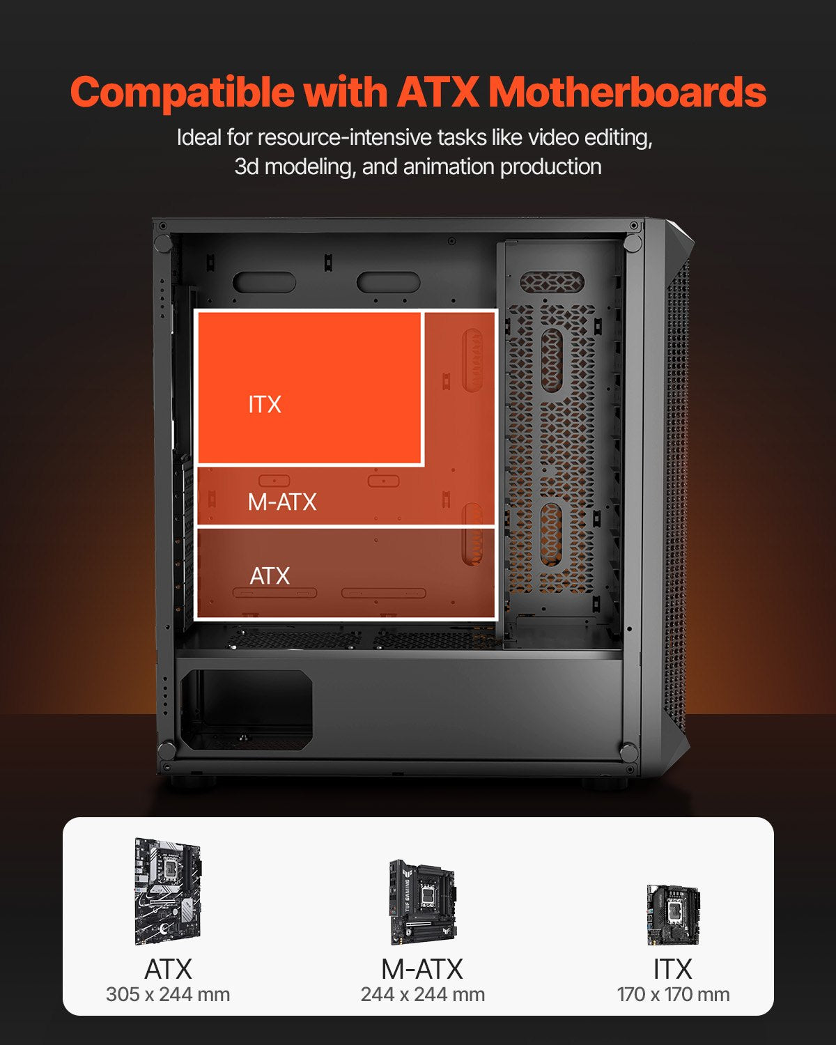 Desktops & Accessories: VEVOR PC Gaming Case, Mid-Tower, Computer Case with High-Airflow Tempered Glass Panel, Dust Filter, 4 x 120 mm Fans, Cable Management, for GPU up to 270 mm in Length, Compatible with ATX/M-ATX/ITX