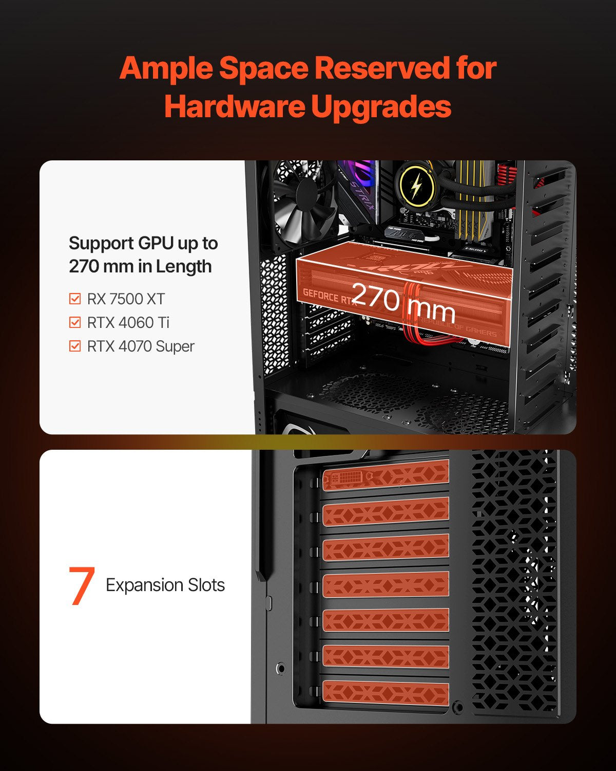 Desktops & Accessories: VEVOR PC Gaming Case, Mid-Tower, Computer Case with High-Airflow Tempered Glass Panel, Dust Filter, 4 x 120 mm Fans, Cable Management, for GPU up to 270 mm in Length, Compatible with ATX/M-ATX/ITX