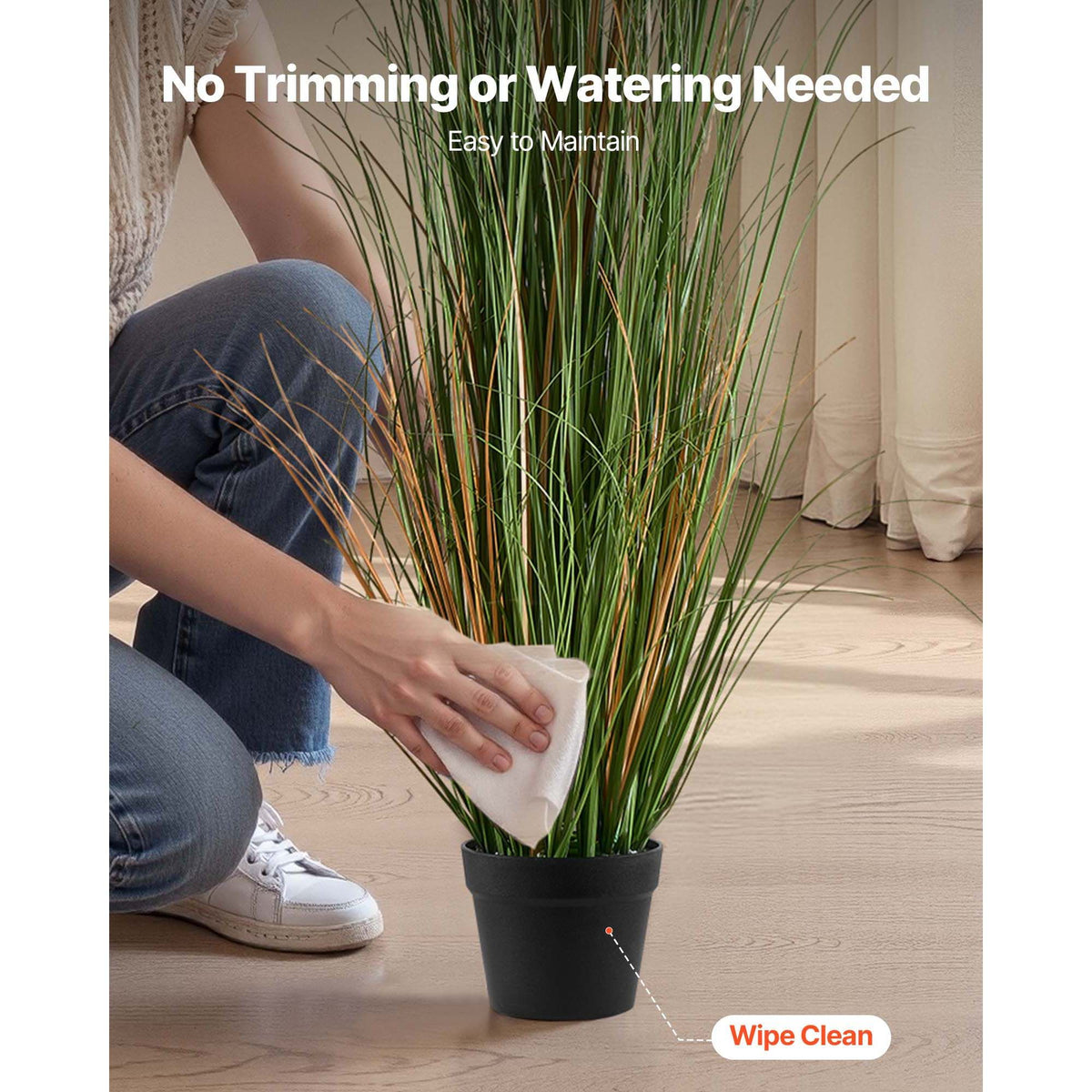 Artificial Grass Plant, 2 Pack 1194mm Reed Flower Grass in Pot, Premium PVC Faux Fake Greenery Shrubs Plant for Indoor Outdoor House Home Garden Office Room Décor, Housewarming, Green