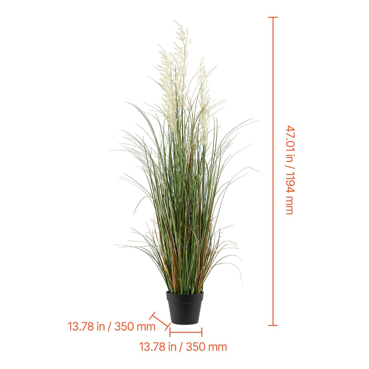 Artificial Grass Plant, 2 Pack 1194mm Reed Flower Grass in Pot, Premium PVC Faux Fake Greenery Shrubs Plant for Indoor Outdoor House Home Garden Office Room Décor, Housewarming, Green