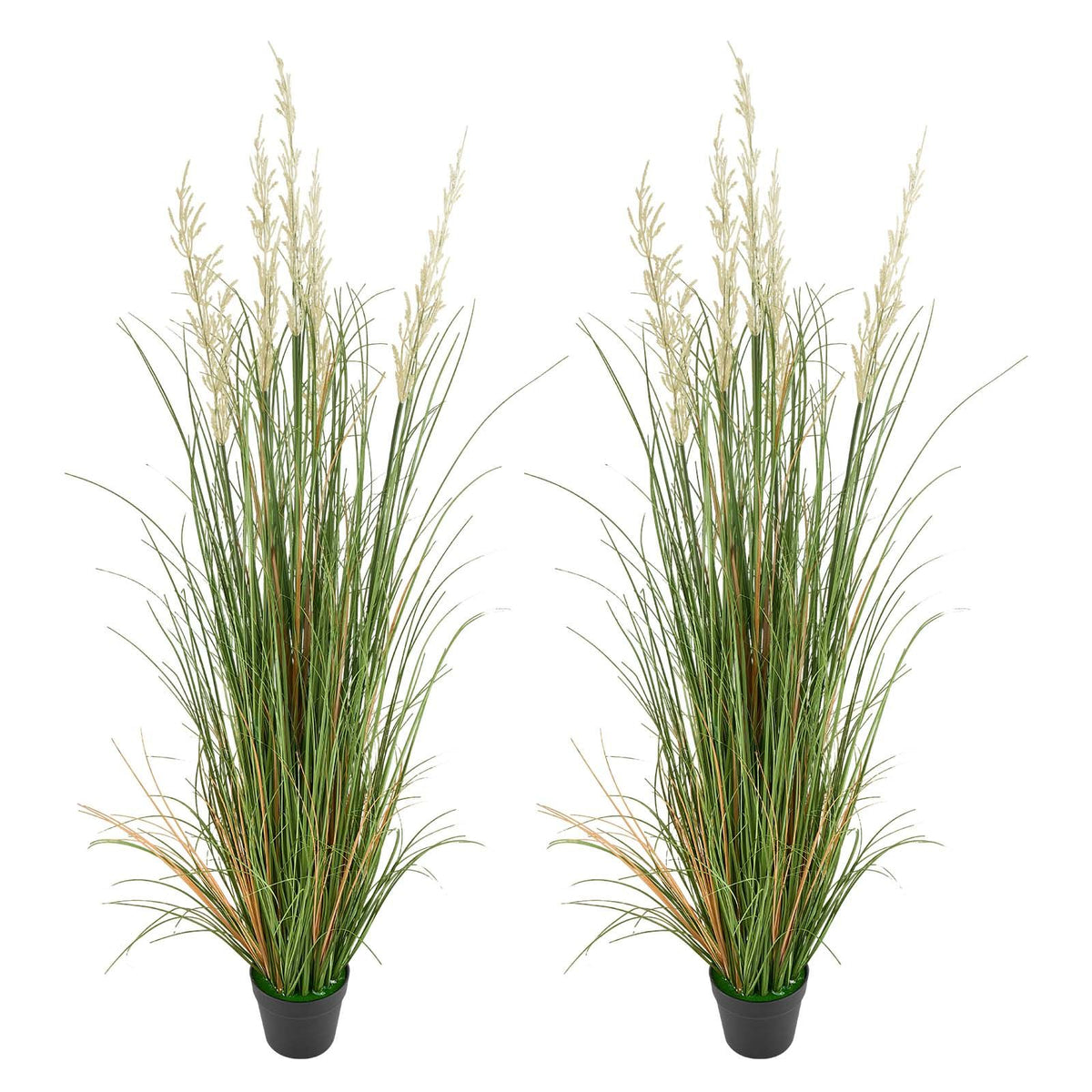 Artificial Grass Plant, 2 Pack 1194mm Reed Flower Grass in Pot, Premium PVC Faux Fake Greenery Shrubs Plant for Indoor Outdoor House Home Garden Office Room Décor, Housewarming, Green