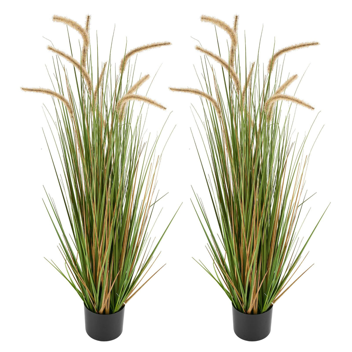Artificial Grass Plant, 2 Pack 1194mm Horsetail Reed Grass in Pot, Premium PVC Faux Fake Greenery Shrubs Plant for Indoor Outdoor House Home Garden Office Room Décor, Housewarming, Green