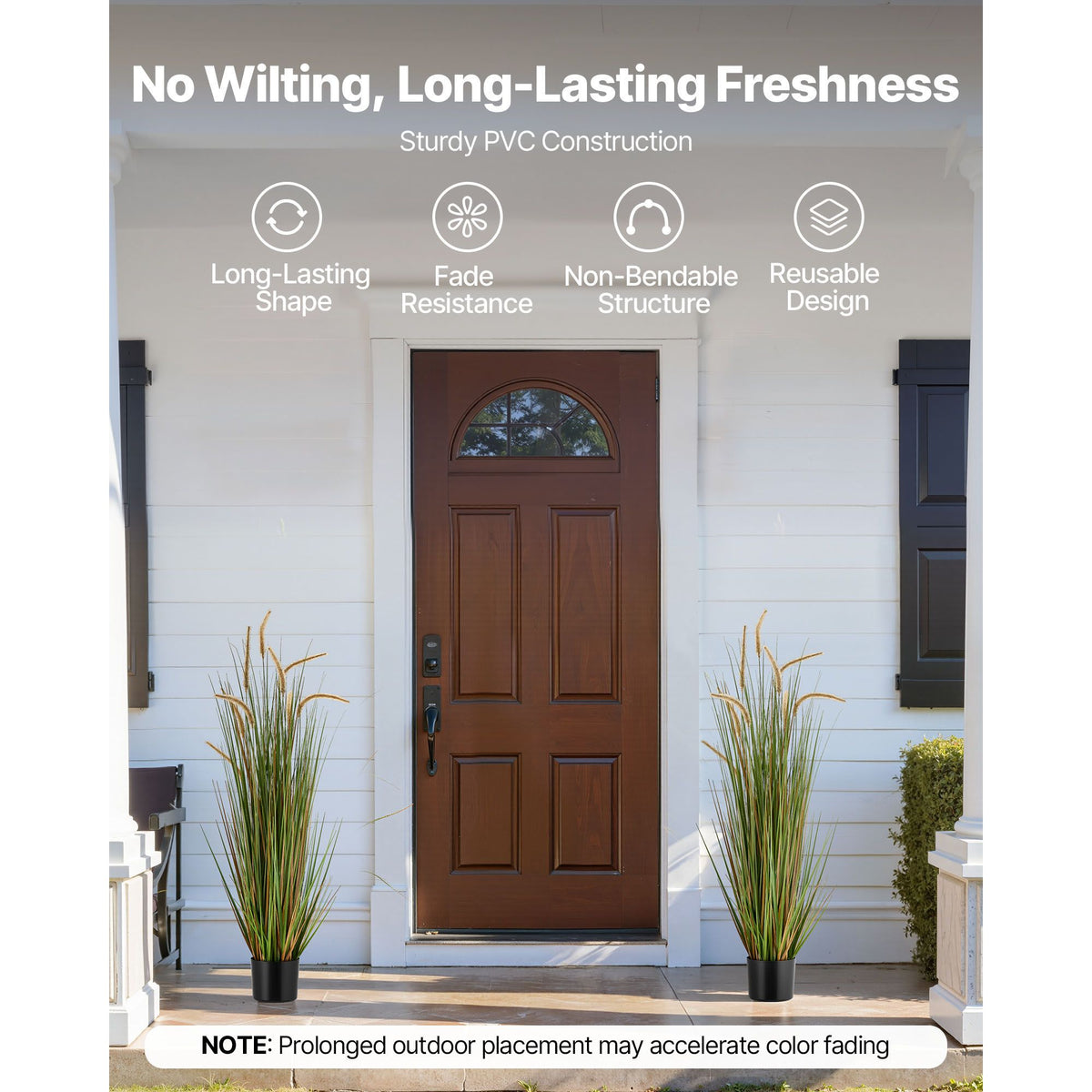 Artificial Grass Plant, 2 Pack 1194mm Horsetail Reed Grass in Pot, Premium PVC Faux Fake Greenery Shrubs Plant for Indoor Outdoor House Home Garden Office Room Décor, Housewarming, Green