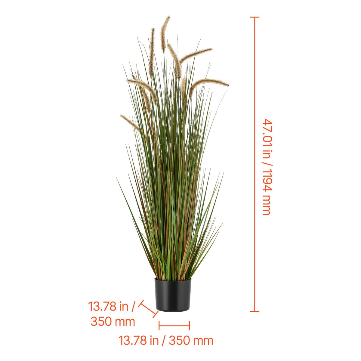 Artificial Grass Plant, 2 Pack 1194mm Horsetail Reed Grass in Pot, Premium PVC Faux Fake Greenery Shrubs Plant for Indoor Outdoor House Home Garden Office Room Décor, Housewarming, Green
