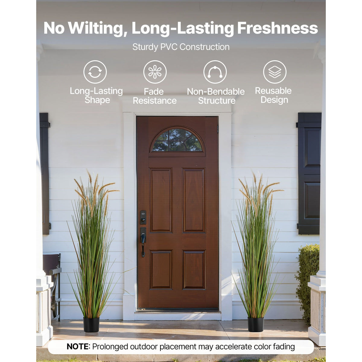 Artificial Grass Plant, 2 Pack 1499mm Horsetail Reed Grass in Pot, Premium PVC Faux Fake Greenery Shrubs Plant for Indoor Outdoor House Home Garden Office Room Décor, Housewarming, Green