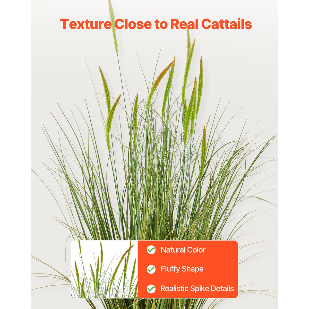 Artificial Grass Plant, 2 Pack 889mm Cattail Grass in Pot, Premium PVC Faux Fake Greenery Shrubs Plant for Indoor Outdoor House Home Garden Office Room Décor, Housewarming, Green