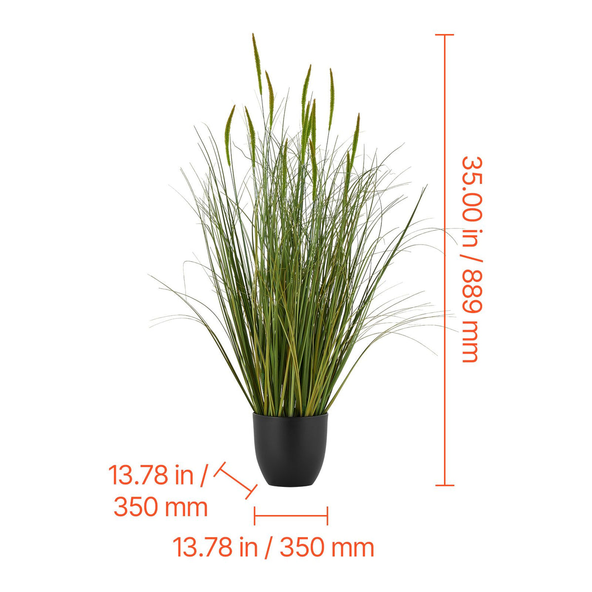 Artificial Grass Plant, 2 Pack 889mm Cattail Grass in Pot, Premium PVC Faux Fake Greenery Shrubs Plant for Indoor Outdoor House Home Garden Office Room Décor, Housewarming, Green
