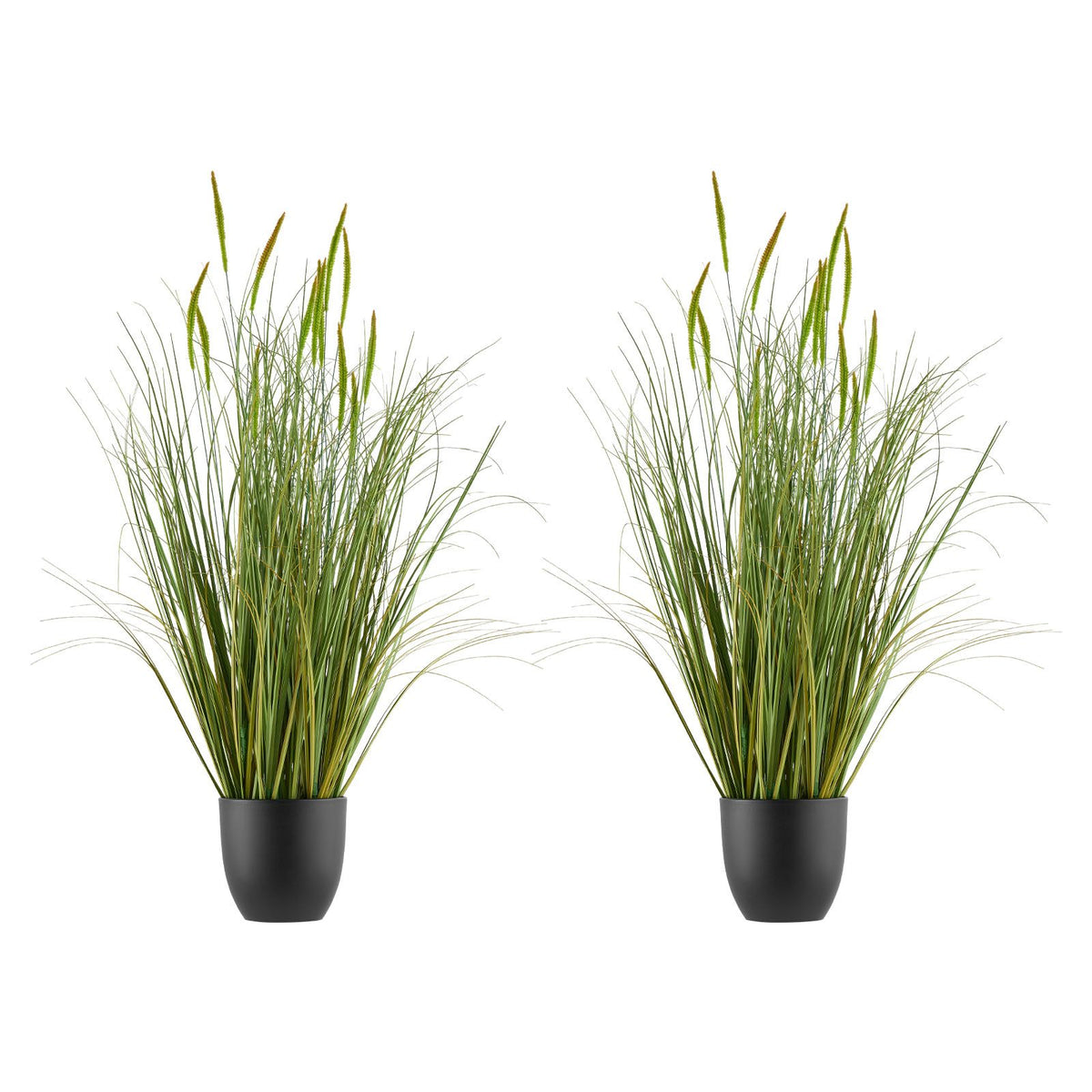 Artificial Grass Plant, 2 Pack 889mm Cattail Grass in Pot, Premium PVC Faux Fake Greenery Shrubs Plant for Indoor Outdoor House Home Garden Office Room Décor, Housewarming, Green