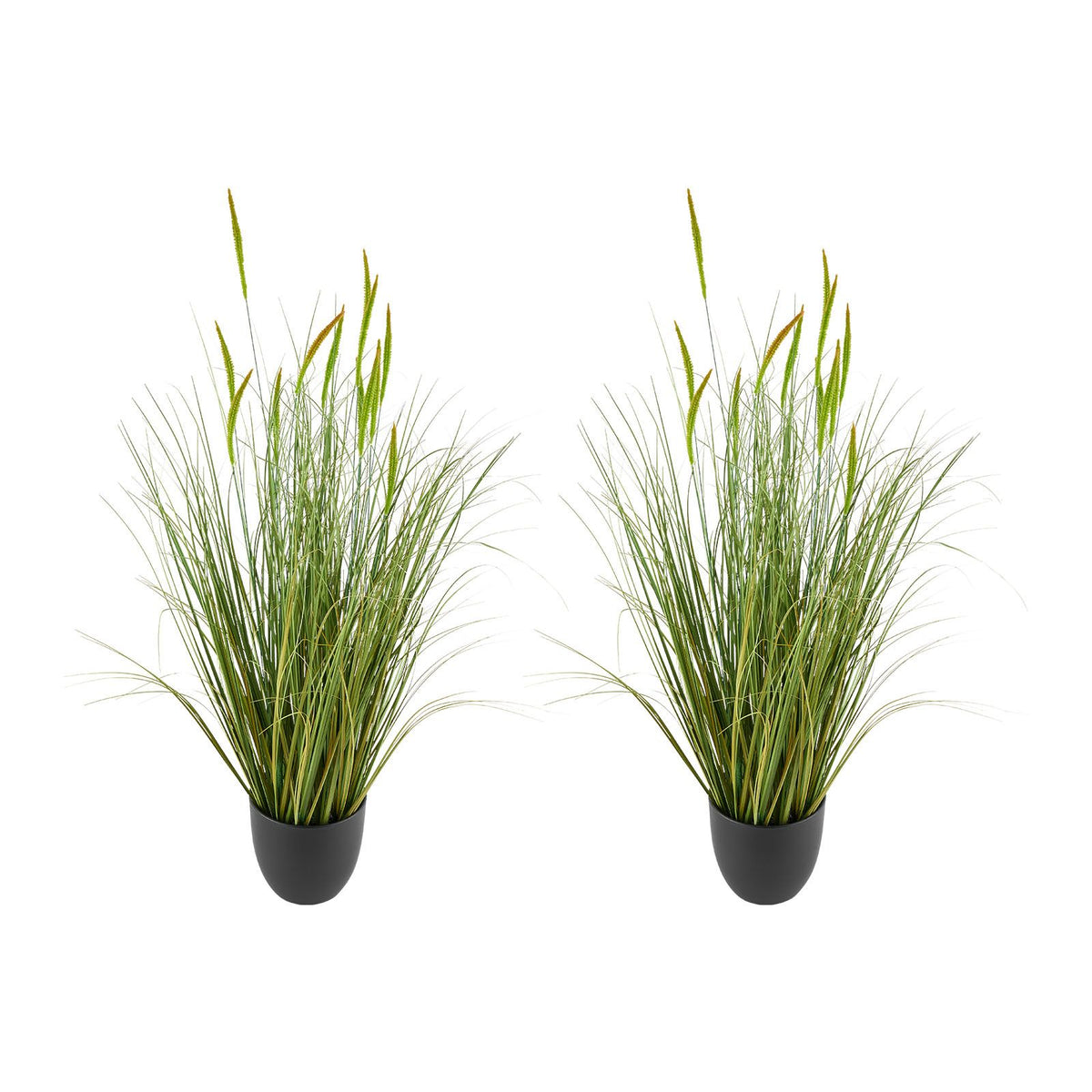 Artificial Grass Plant, 2 Pack 889mm Cattail Grass in Pot, Premium PVC Faux Fake Greenery Shrubs Plant for Indoor Outdoor House Home Garden Office Room Décor, Housewarming, Green