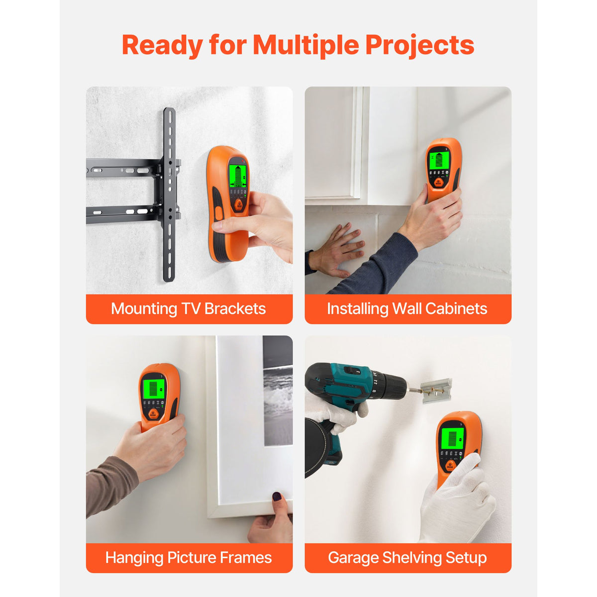 Stud Finder Wall Scanner, 5 in 1, Electronic Wall Stud Detector with Smart Sensor, High-Definition LCD Display and Audio Alarm, for the Center and Edge of Metal, AC Wire, Joists, Pipes, Orange