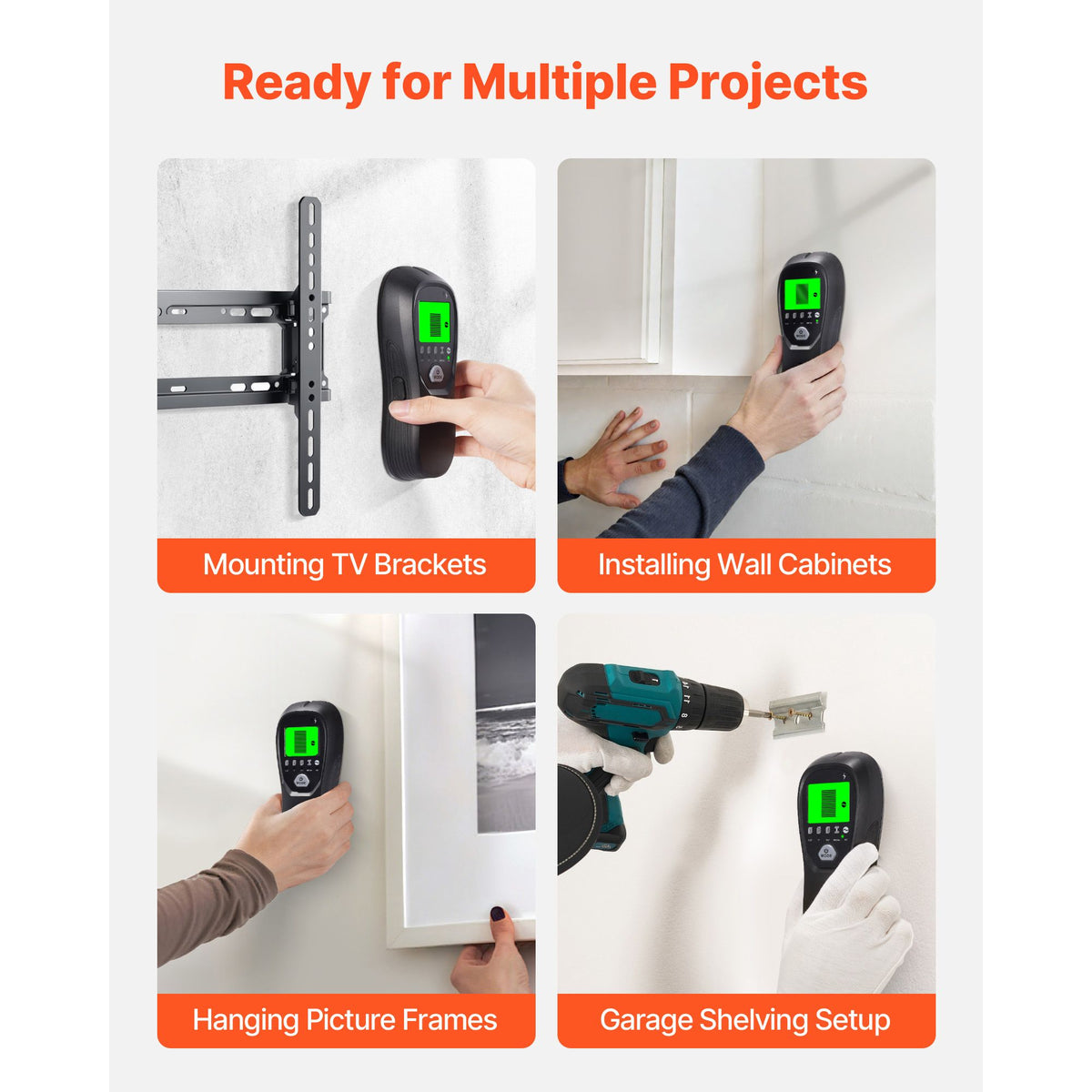 Stud Finder Wall Scanner, 5 in 1, Electronic Wall Stud Detector with Smart Sensor, High-Definition LCD Display and Audio Alarm, for the Center and Edge of Metal, AC Wire, Joists, Pipes, Black
