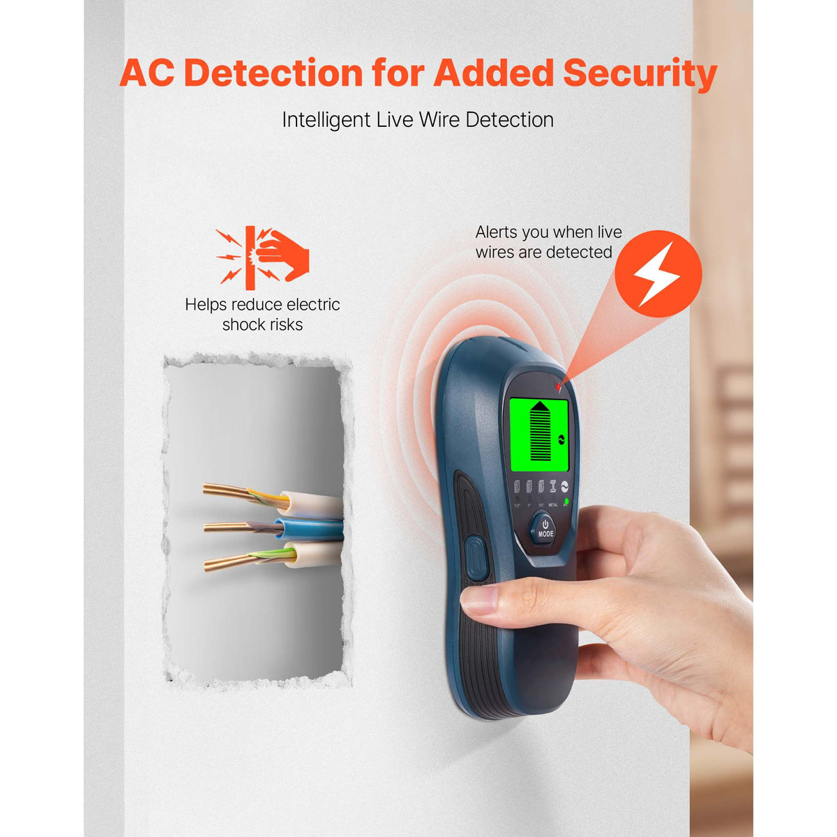 Stud Finder Wall Scanner, 5 in 1, Electronic Wall Stud Detector with Smart Sensor, High-Definition LCD Display and Audio Alarm, for the Center and Edge of Metal, AC Wire, Joists, Pipes, Blue