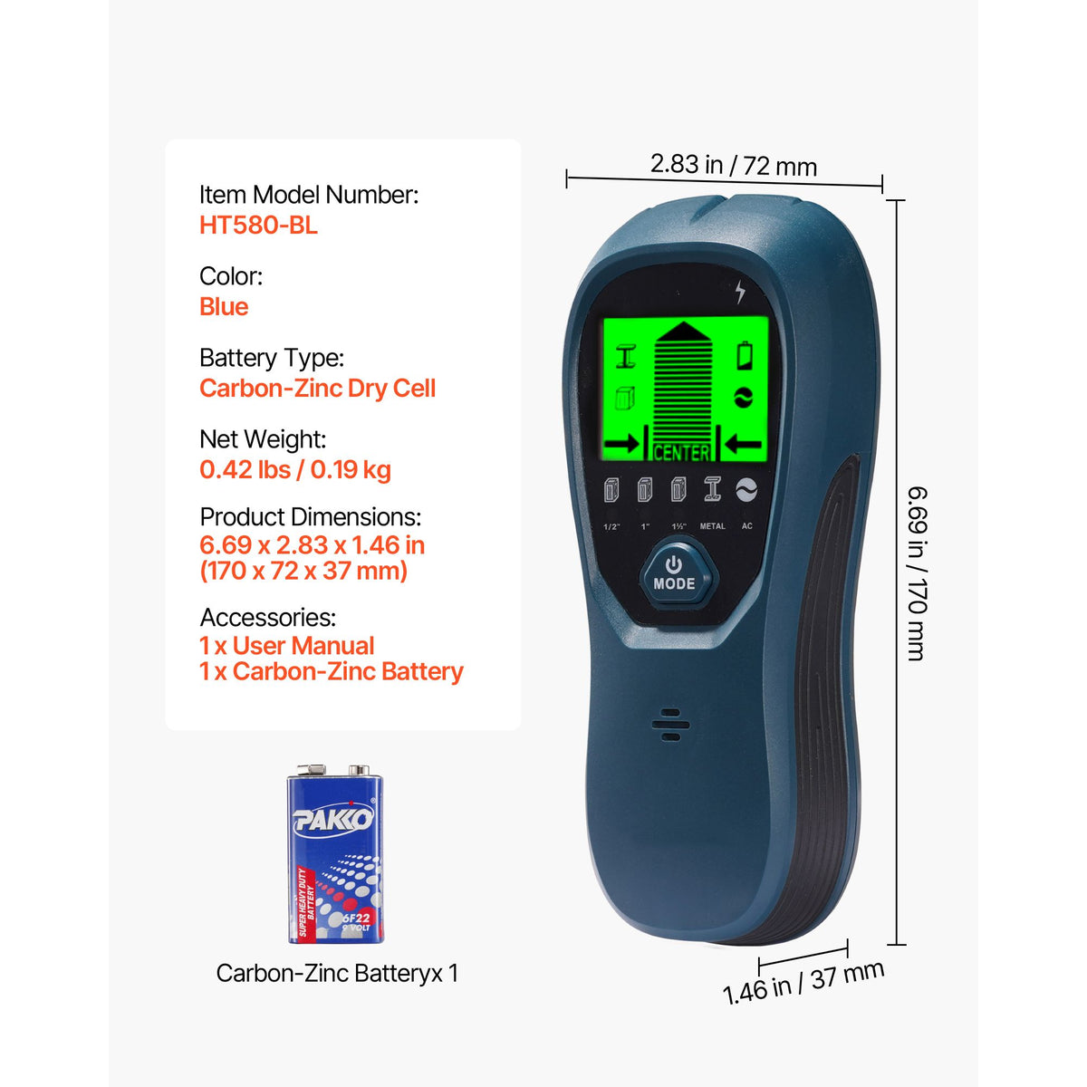 Stud Finder Wall Scanner, 5 in 1, Electronic Wall Stud Detector with Smart Sensor, High-Definition LCD Display and Audio Alarm, for the Center and Edge of Metal, AC Wire, Joists, Pipes, Blue