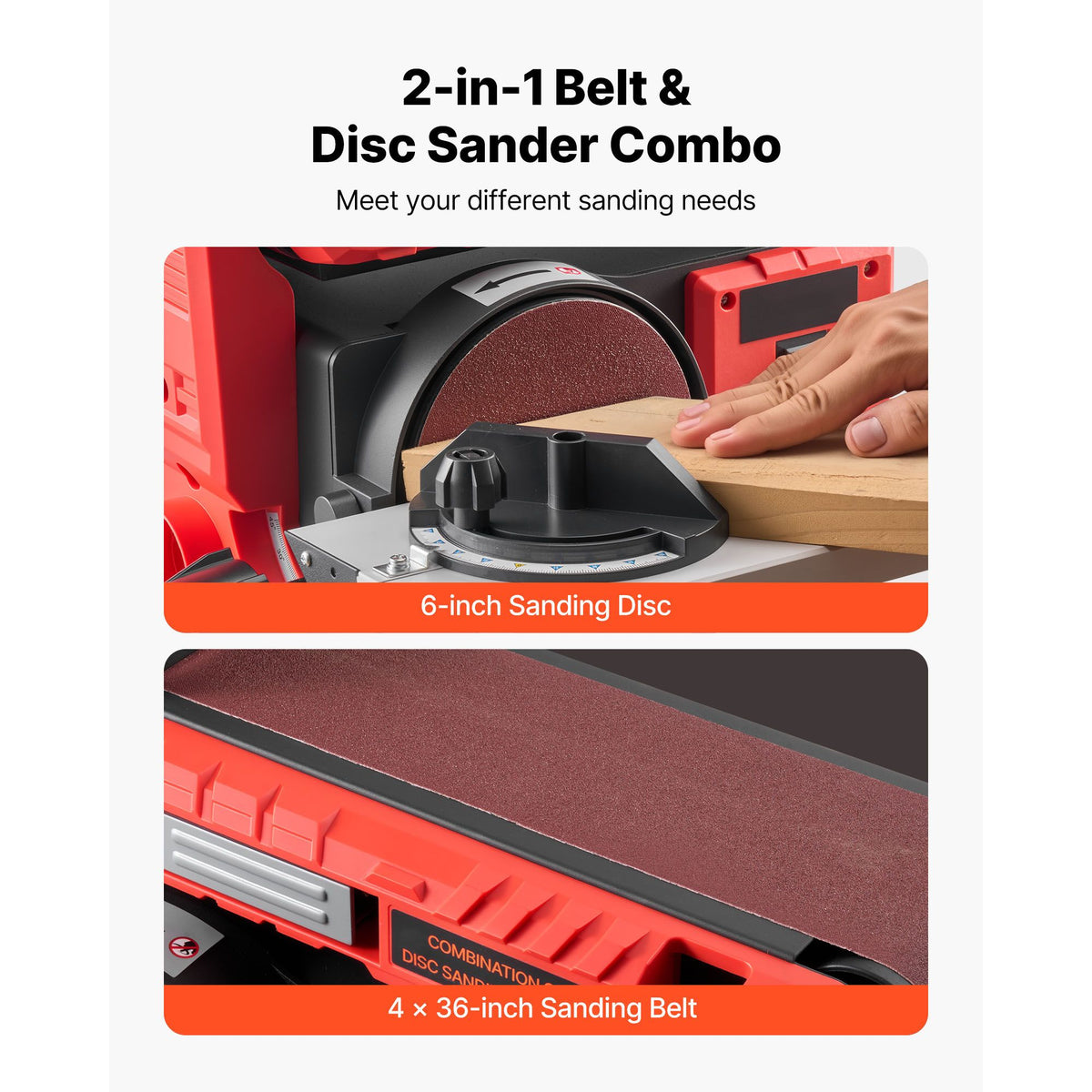 152.4mm Disc Sander & 101.6mm x 914.4mm Belt Sander, 400W Professional Belt Disc Sanders Combo with 0 - 45° Adjustable Worktable, Dust Collection Port for Woodworking & DIY Crafting