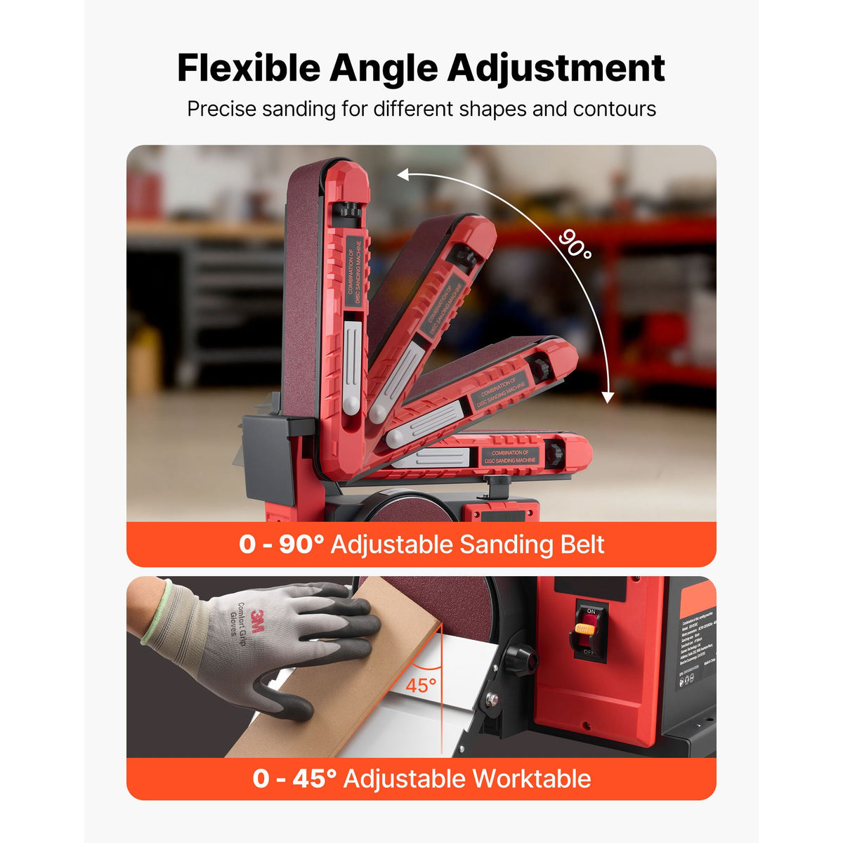 152.4mm Disc Sander & 101.6mm x 914.4mm Belt Sander, 400W Professional Belt Disc Sanders Combo with 0 - 45° Adjustable Worktable, Dust Collection Port for Woodworking & DIY Crafting