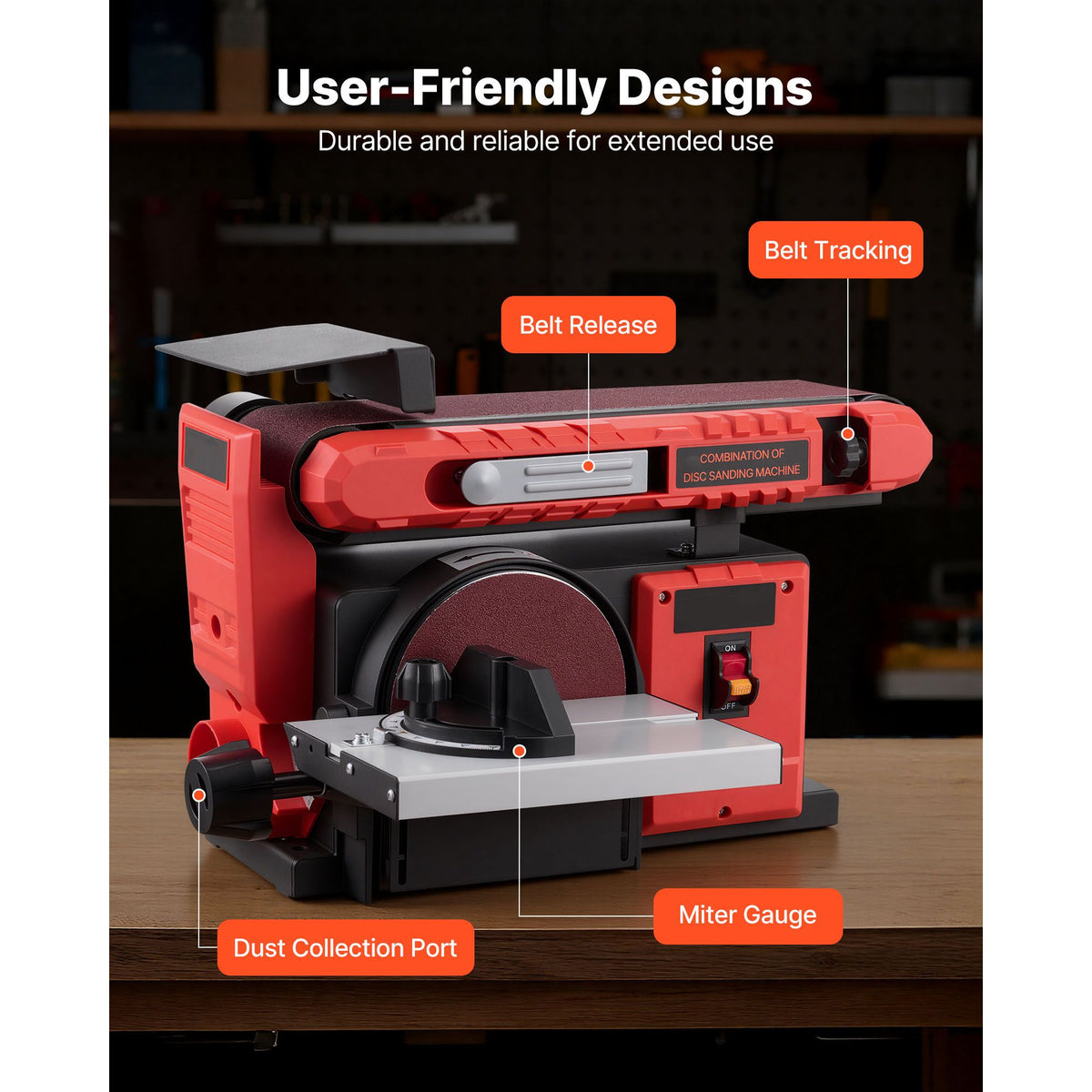 152.4mm Disc Sander & 101.6mm x 914.4mm Belt Sander, 400W Professional Belt Disc Sanders Combo with 0 - 45° Adjustable Worktable, Dust Collection Port for Woodworking & DIY Crafting
