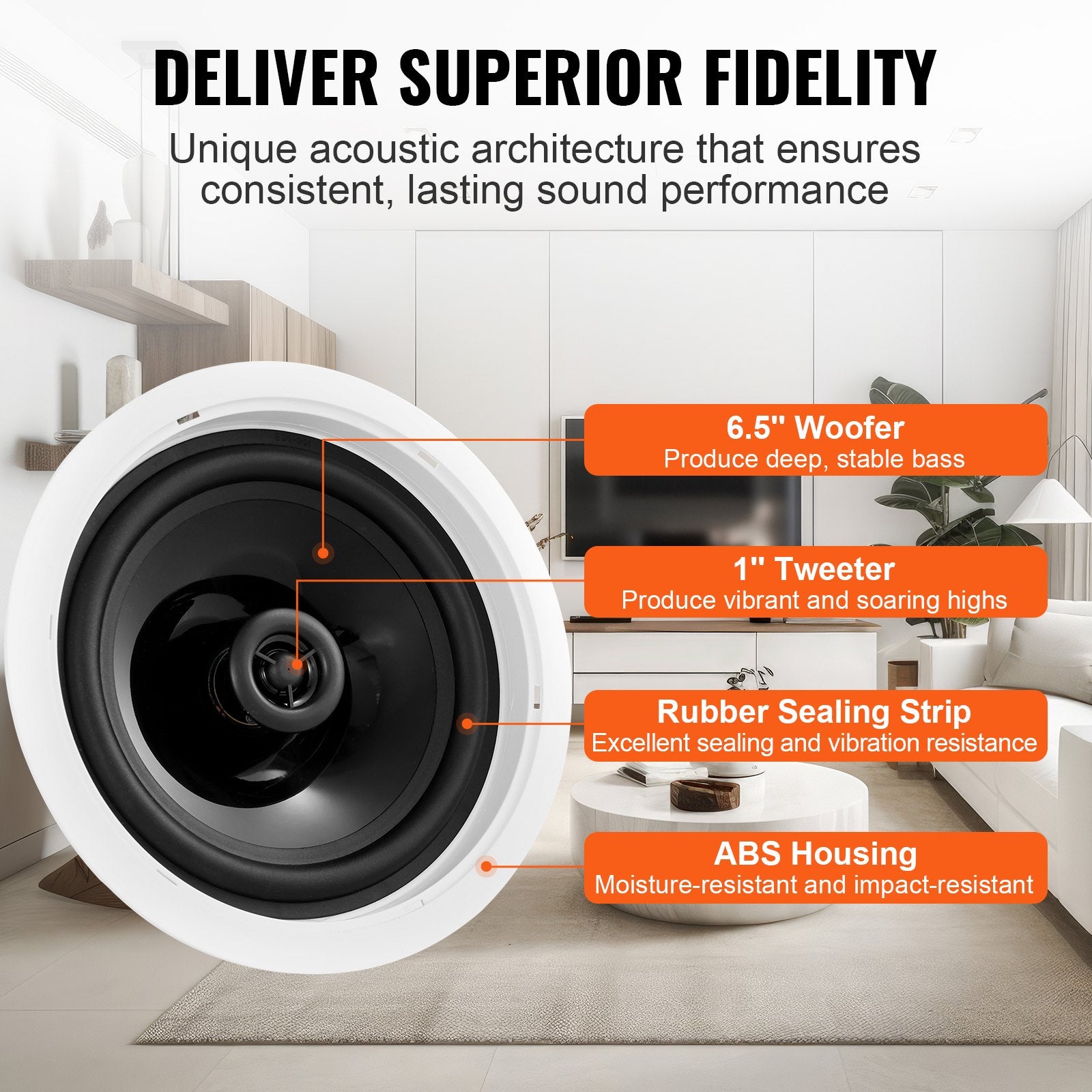 Mouse & Accessories: VEVOR 165.1 mm in Ceiling Speakers, 150-Watts, Flush Mount Ceiling & in-Wall Speakers System with 8ΩImpedance 89dB Sensitivity, for Home Kitchen Living Room Bedroom or Covered Outdoor Porches, Single