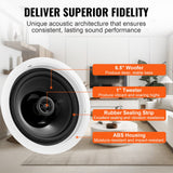 Mouse & Accessories: VEVOR 165.1 mm in Ceiling Speakers, 150-Watts, Flush Mount Ceiling & in-Wall Speakers System with 8ΩImpedance 89dB Sensitivity, for Home Kitchen Living Room Bedroom or Covered Outdoor Porches, Single