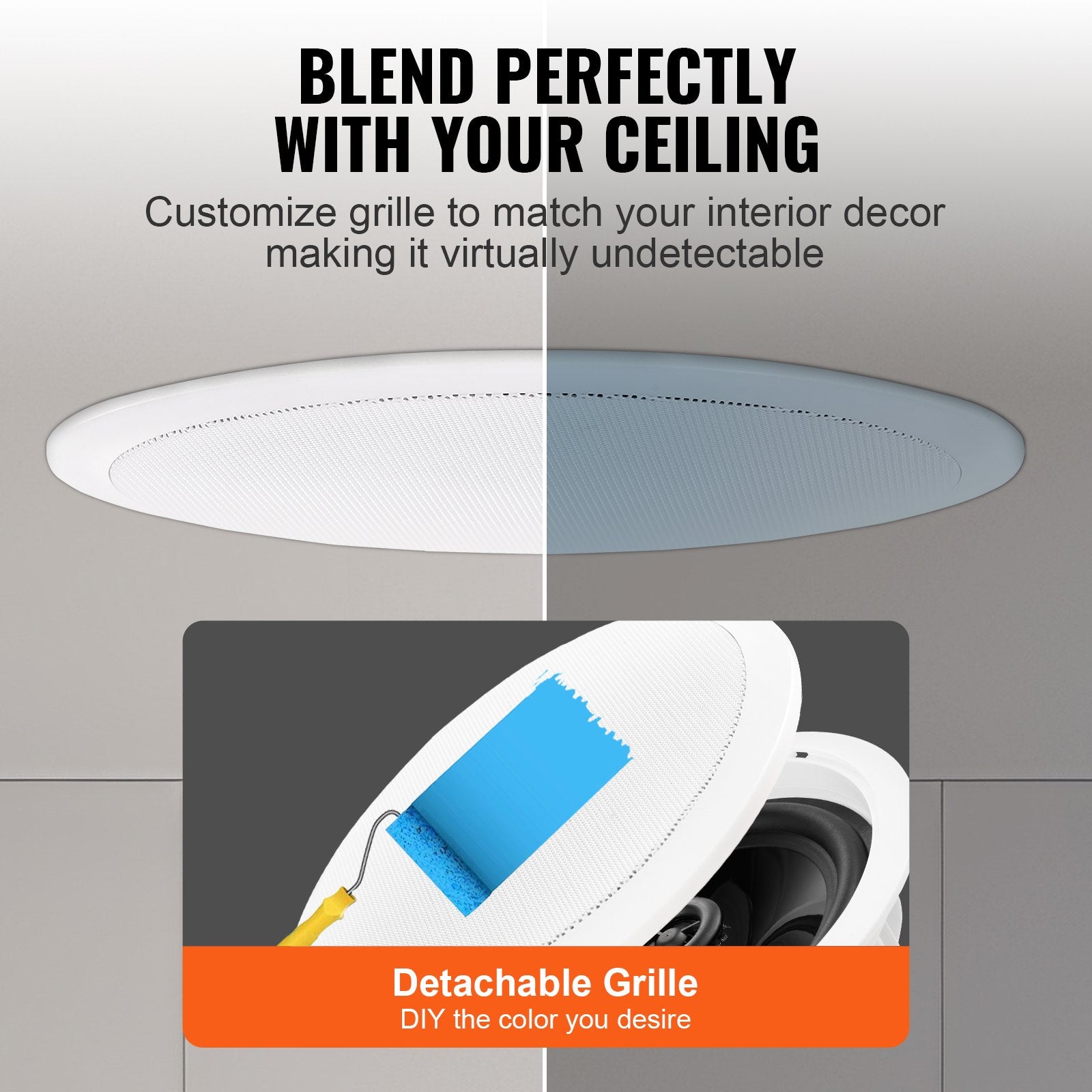 Mouse & Accessories: VEVOR 165.1 mm in Ceiling Speakers, 150-Watts, Flush Mount Ceiling & in-Wall Speakers System with 8ΩImpedance 89dB Sensitivity, for Home Kitchen Living Room Bedroom or Covered Outdoor Porches, Single