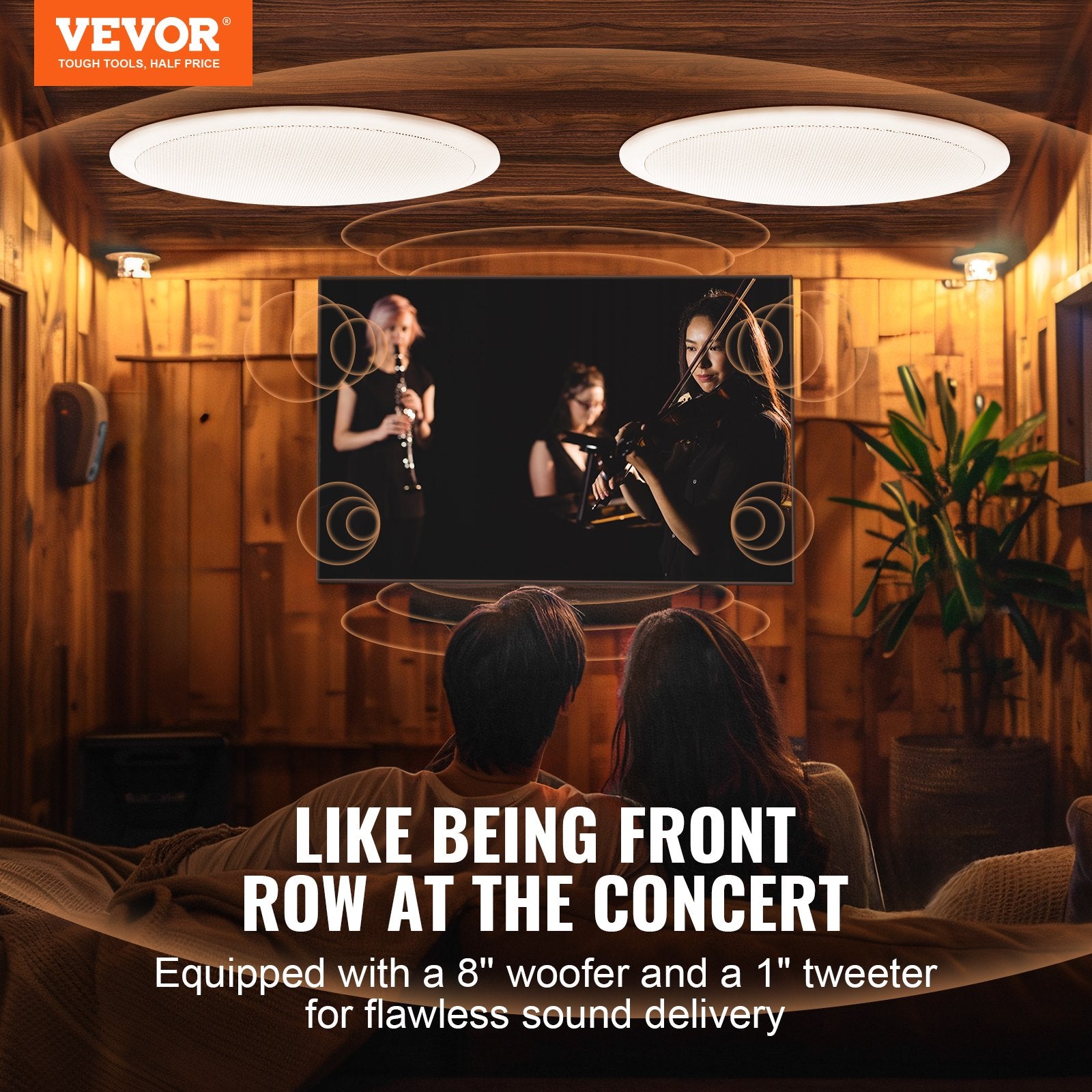 Audio Speakers: VEVOR 2 PCs 203.2 mm in Ceiling Speakers, 50-Watts, Flush Mount Ceiling & in-Wall Speakers System with Impedance 89dB Sensitivity, for Home Kitchen Living Room Bedroom or Covered Outdoor Porches