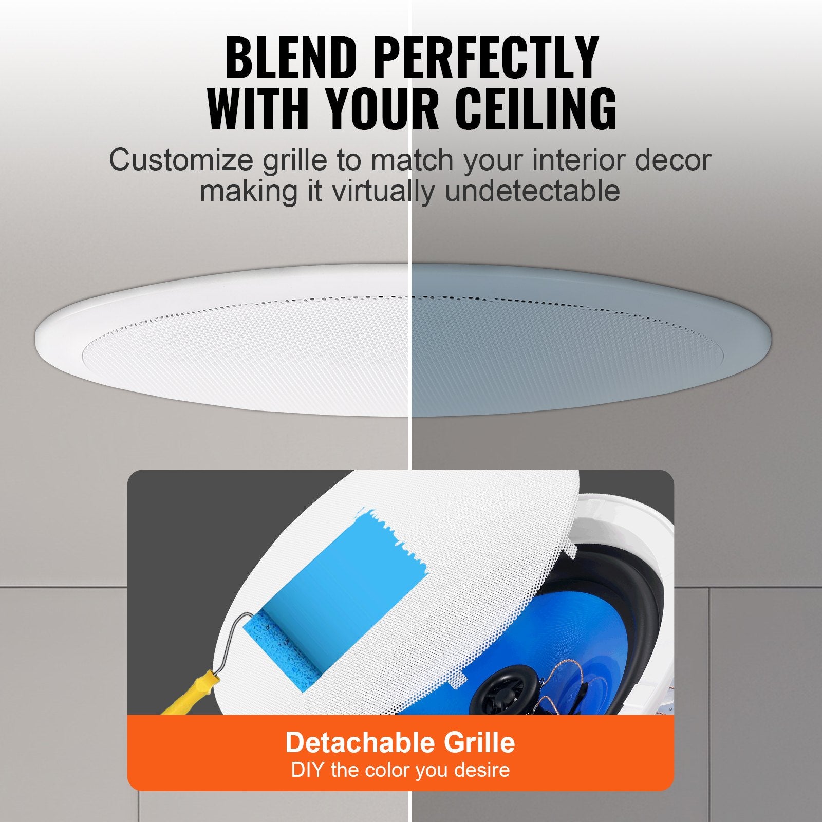 Audio Speakers: VEVOR 2 PCs 203.2 mm in Ceiling Speakers, 50-Watts, Flush Mount Ceiling & in-Wall Speakers System with Impedance 89dB Sensitivity, for Home Kitchen Living Room Bedroom or Covered Outdoor Porches