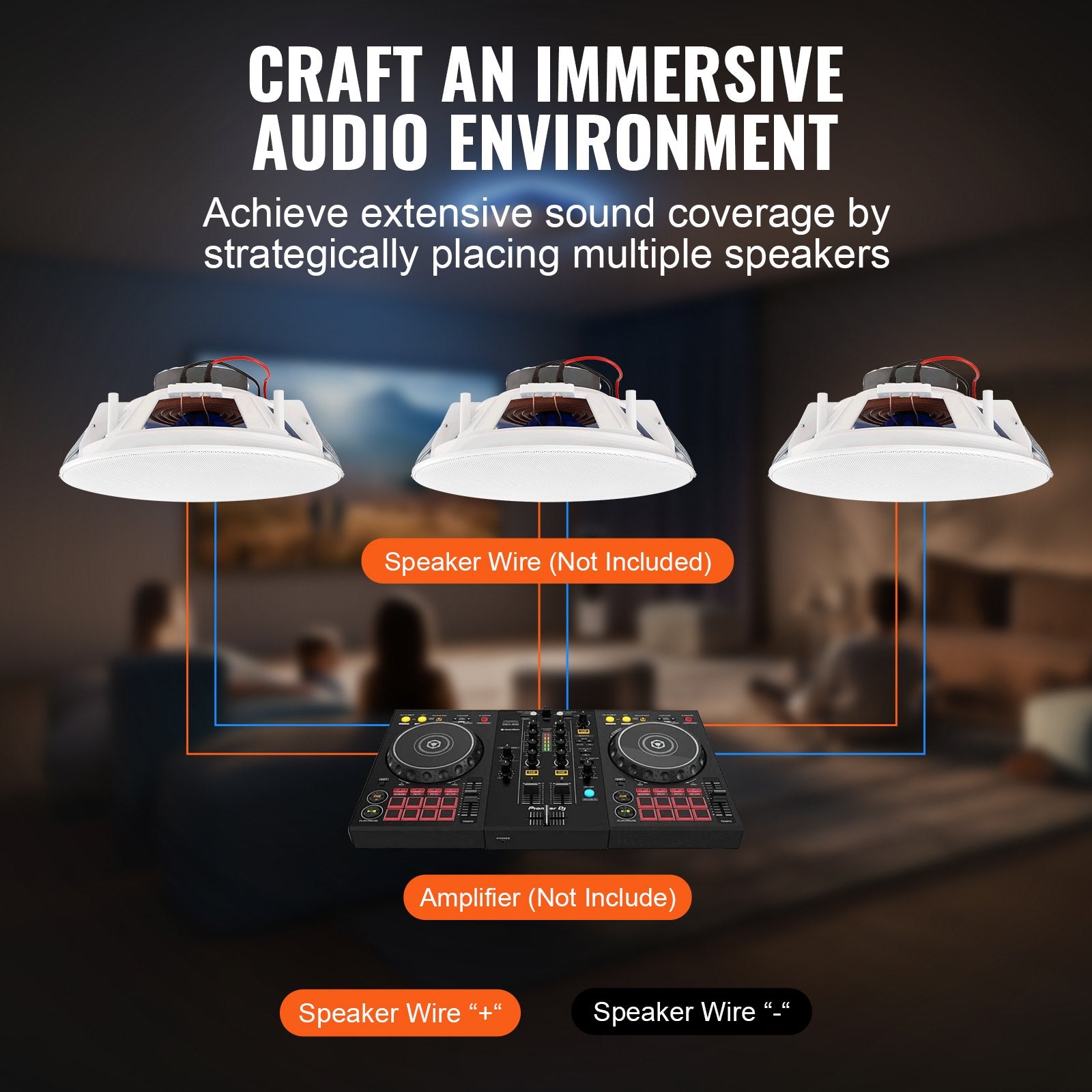 Audio Speakers: VEVOR 2 PCs 203.2 mm in Ceiling Speakers, 50-Watts, Flush Mount Ceiling & in-Wall Speakers System with Impedance 89dB Sensitivity, for Home Kitchen Living Room Bedroom or Covered Outdoor Porches