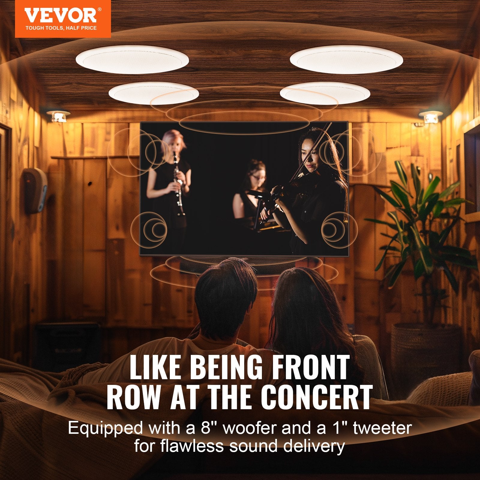 Audio Speakers: VEVOR 4 PCs 203.2 mm in Ceiling Speakers, 100-Watts, Flush Mount Ceiling & in-Wall Speakers System with 8ΩImpedance 89dB Sensitivity, for Home Kitchen Living Room Bedroom or Covered Outdoor Porches
