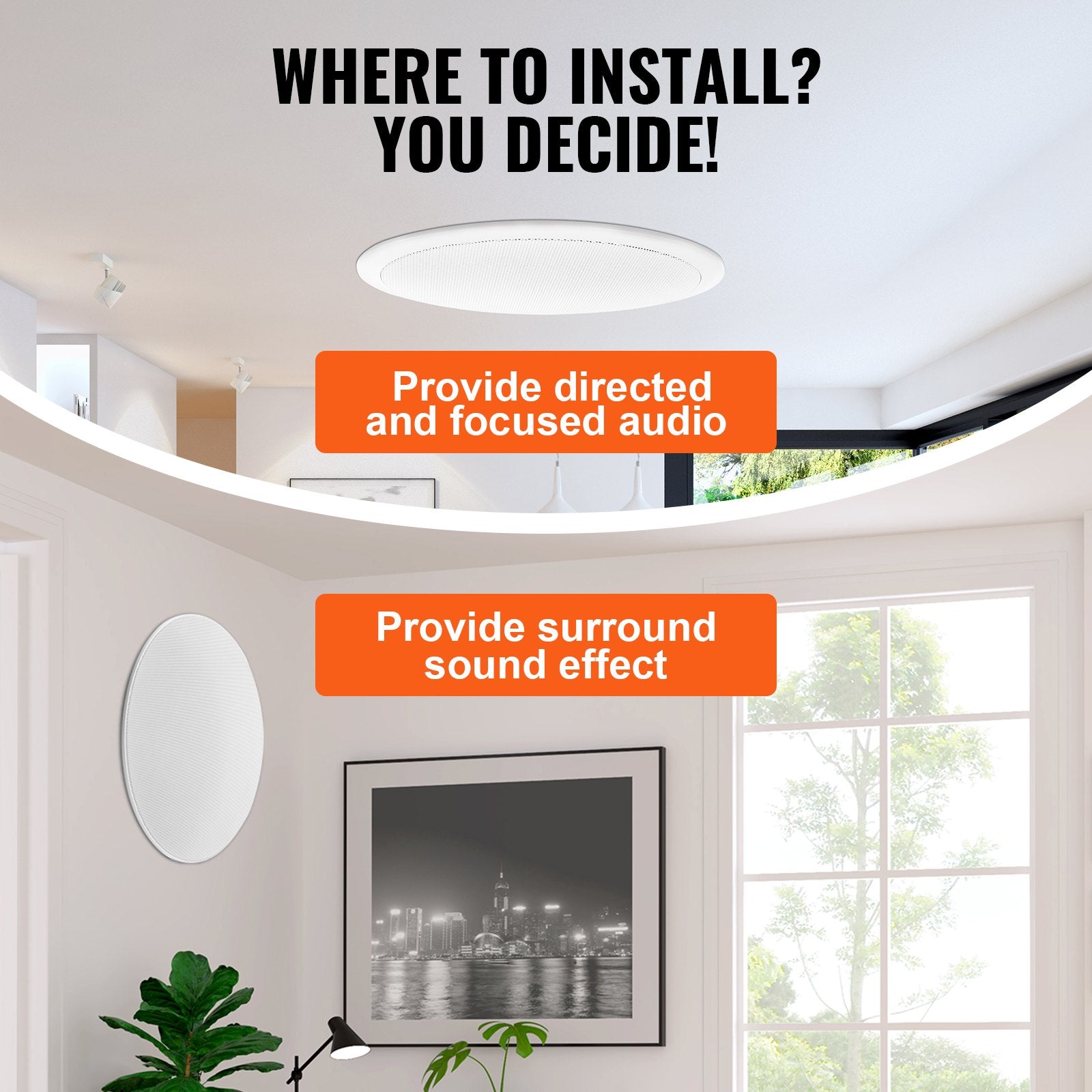Audio Speakers: VEVOR 4 PCs 203.2 mm in Ceiling Speakers, 100-Watts, Flush Mount Ceiling & in-Wall Speakers System with 8ΩImpedance 89dB Sensitivity, for Home Kitchen Living Room Bedroom or Covered Outdoor Porches