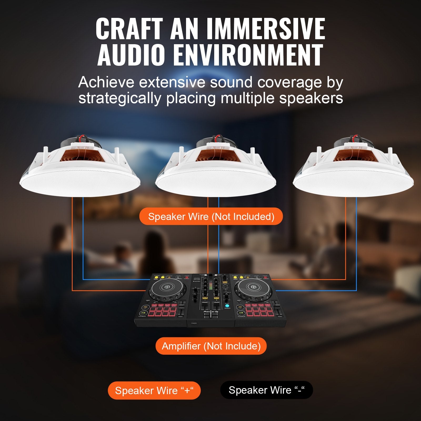 Audio Speakers: VEVOR 4 PCs 203.2 mm in Ceiling Speakers, 100-Watts, Flush Mount Ceiling & in-Wall Speakers System with 8ΩImpedance 89dB Sensitivity, for Home Kitchen Living Room Bedroom or Covered Outdoor Porches