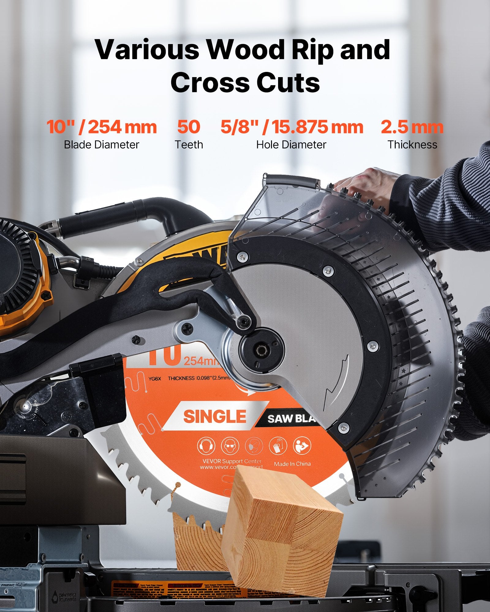 Bicycle Stands & Storage: VEVOR Circular Saw Blade, 254 mm Diameter, 50 Sharp Alloy Teeth, 15.875 mm Arbor, Fine Finish, Wood Cutting Blade for Circular Saw, with Noise-Reducing Heat Vents, for Cutting Plywood, OSB, Hardwood