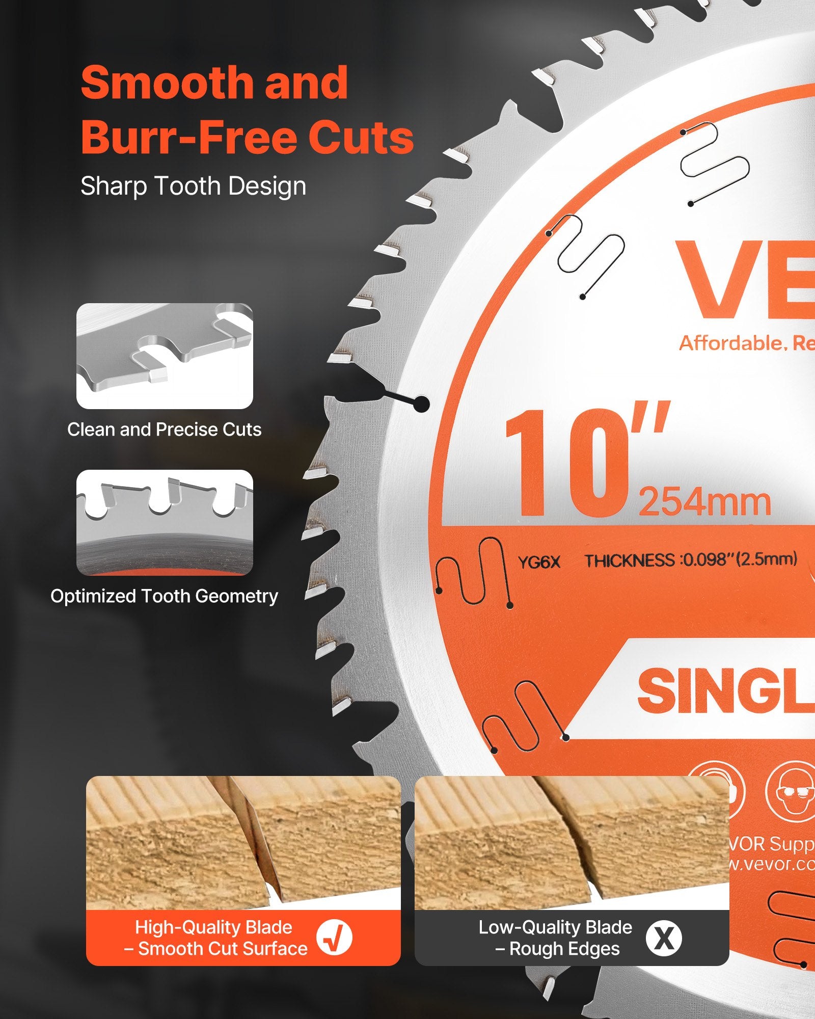 Bicycle Stands & Storage: VEVOR Circular Saw Blade, 254 mm Diameter, 50 Sharp Alloy Teeth, 15.875 mm Arbor, Fine Finish, Wood Cutting Blade for Circular Saw, with Noise-Reducing Heat Vents, for Cutting Plywood, OSB, Hardwood