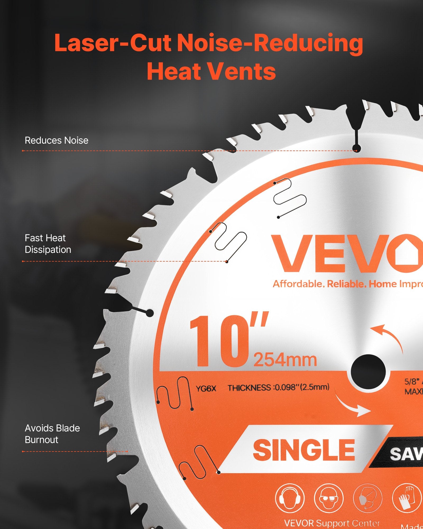 Bicycle Stands & Storage: VEVOR Circular Saw Blade, 254 mm Diameter, 50 Sharp Alloy Teeth, 15.875 mm Arbor, Fine Finish, Wood Cutting Blade for Circular Saw, with Noise-Reducing Heat Vents, for Cutting Plywood, OSB, Hardwood