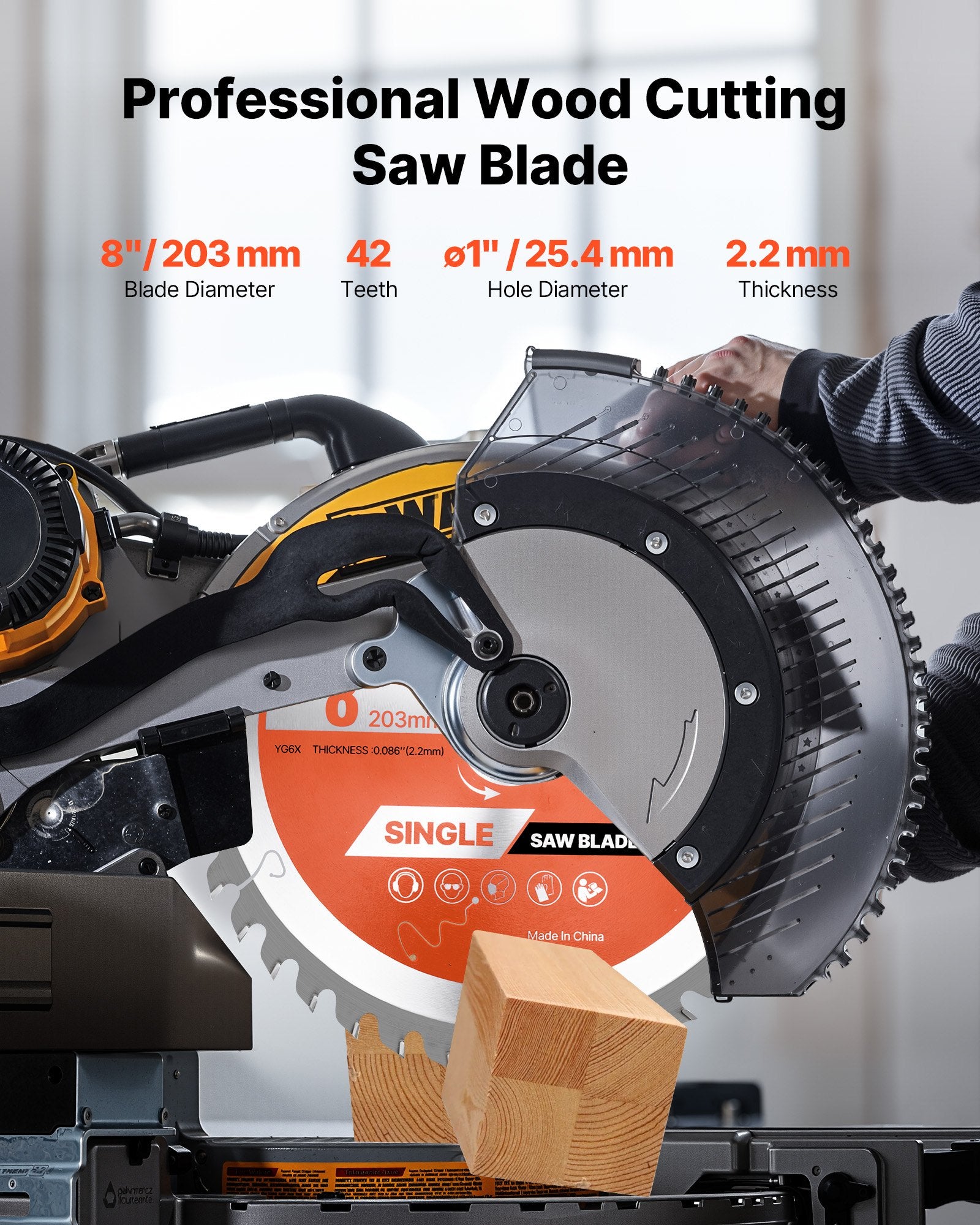 Saw Accessories: VEVOR Circular Saw Blade, 203 mm Diameter, 42 Sharp Alloy Teeth, 25.4mm Arbor, Fine Finish, Wood Cutting Blade for Circular Saw, with Noise-Reducing Heat Vents, for Cutting Plywood, OSB, and Hardwood