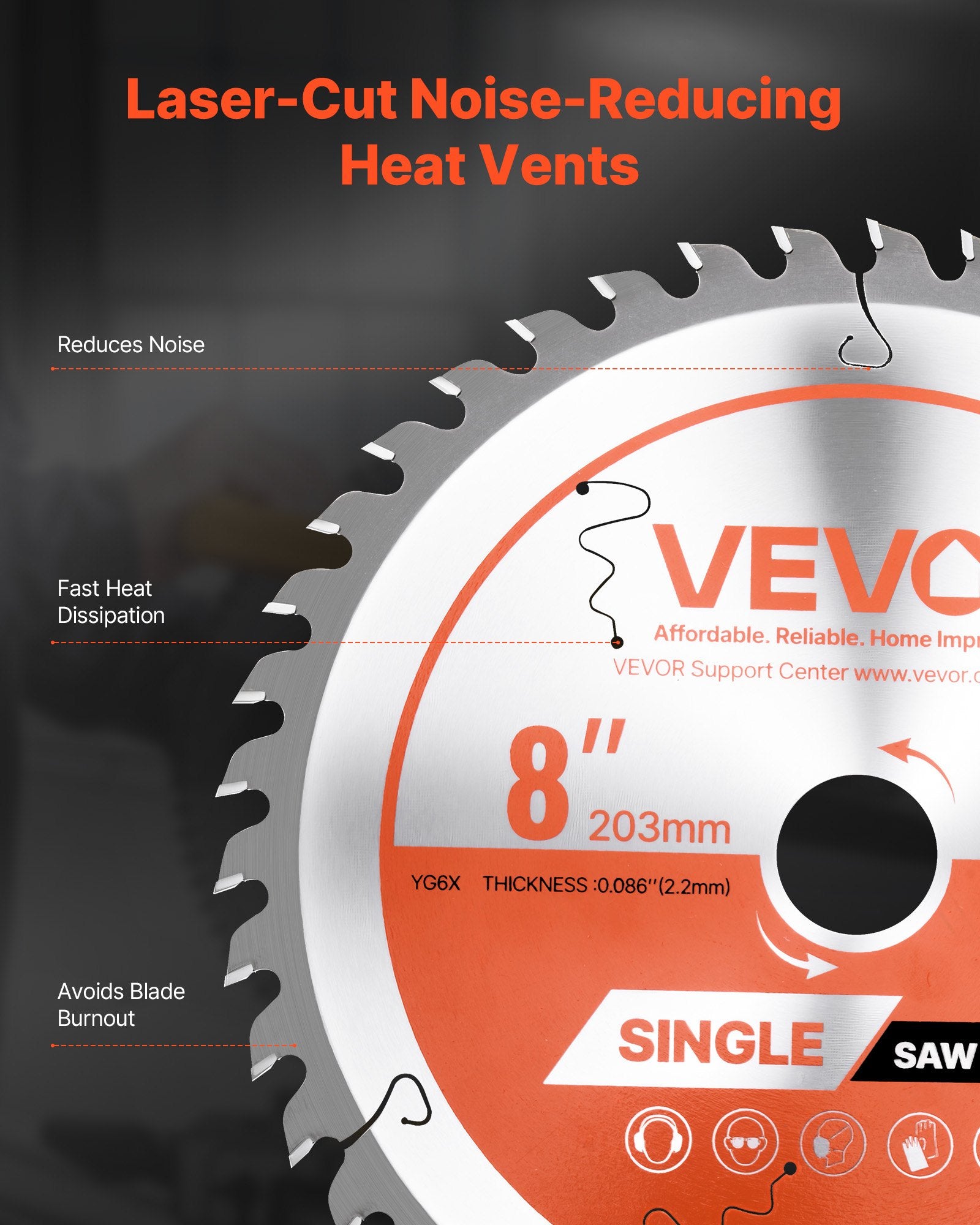 Saw Accessories: VEVOR Circular Saw Blade, 203 mm Diameter, 42 Sharp Alloy Teeth, 25.4mm Arbor, Fine Finish, Wood Cutting Blade for Circular Saw, with Noise-Reducing Heat Vents, for Cutting Plywood, OSB, and Hardwood