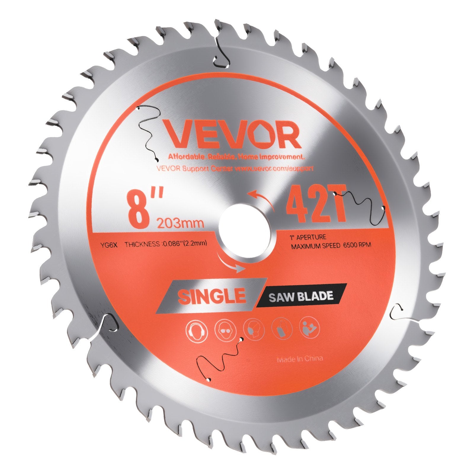 Saw Accessories: VEVOR Circular Saw Blade, 203 mm Diameter, 42 Sharp Alloy Teeth, 25.4mm Arbor, Fine Finish, Wood Cutting Blade for Circular Saw, with Noise-Reducing Heat Vents, for Cutting Plywood, OSB, and Hardwood