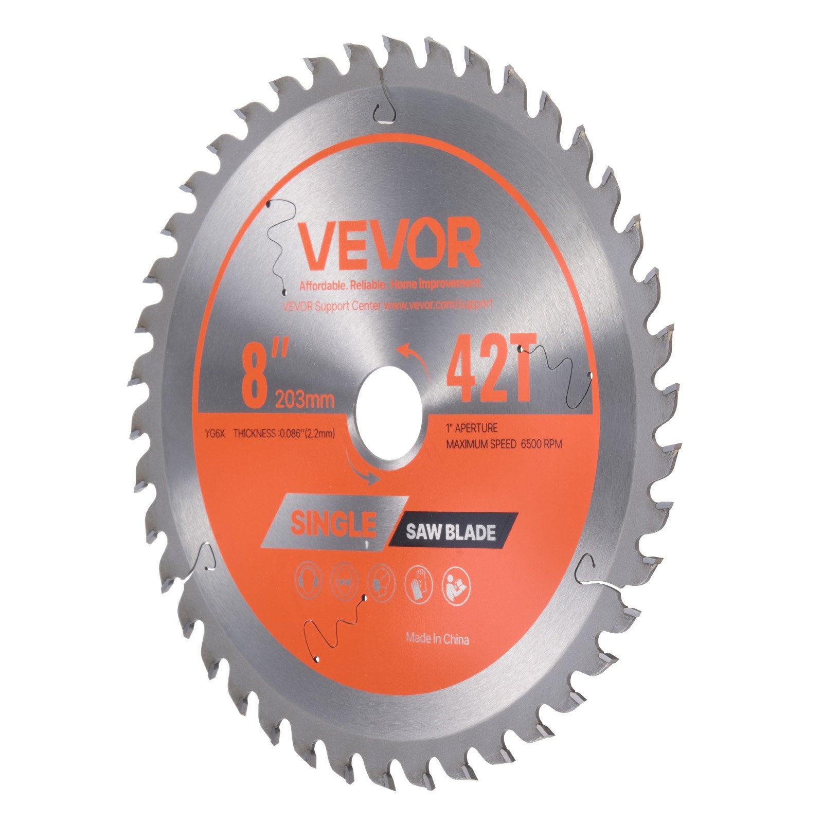 Saw Accessories: VEVOR Circular Saw Blade, 203 mm Diameter, 42 Sharp Alloy Teeth, 25.4mm Arbor, Fine Finish, Wood Cutting Blade for Circular Saw, with Noise-Reducing Heat Vents, for Cutting Plywood, OSB, and Hardwood