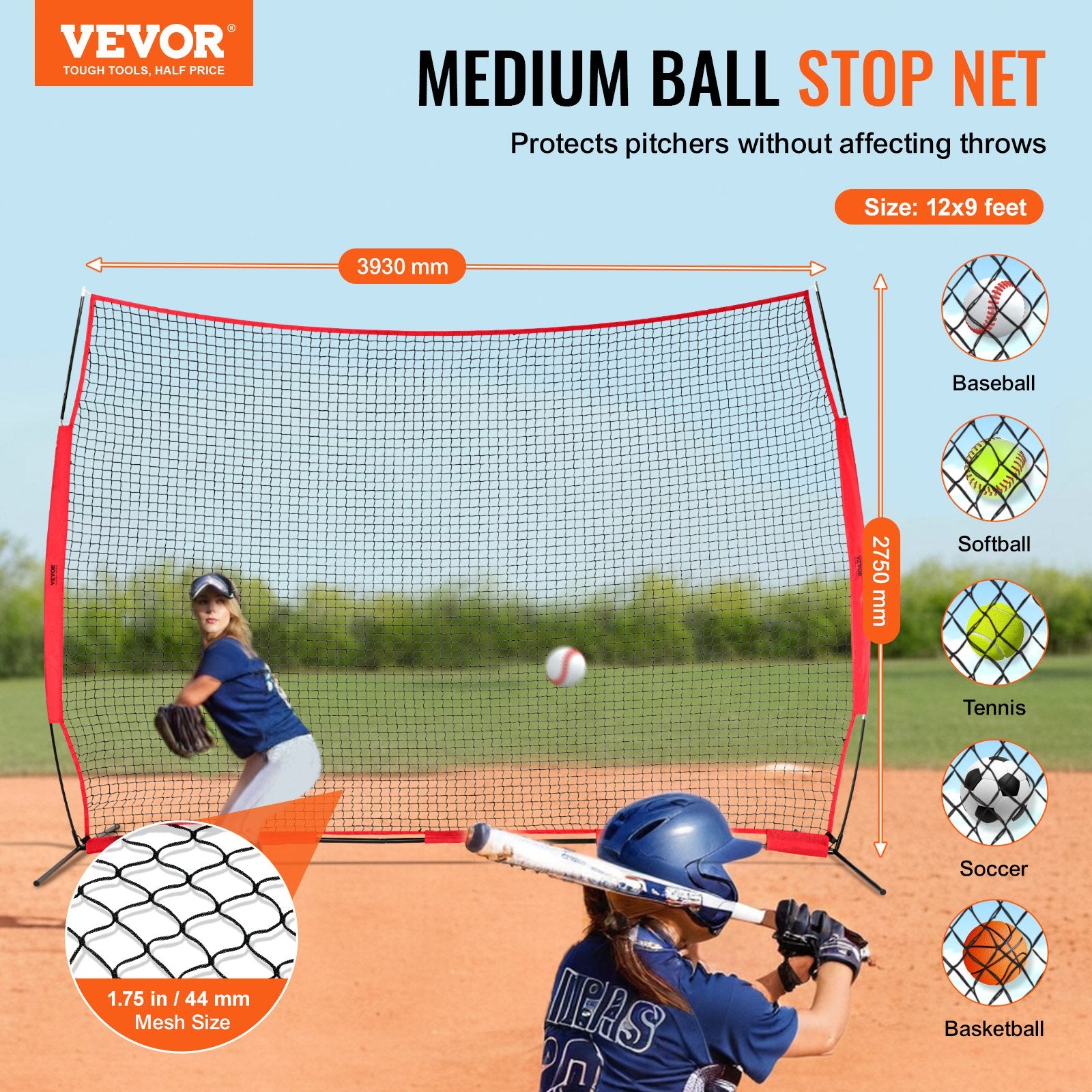 Tents: VEVOR Barricade Backstop Net, 12x9 ft Ball Sports Barrier Netting, Portable Practice Equipment with Carry Bag, Protection Screen for Baseball Softball Lacrosse Soccer Hockey Training, for Backyard
