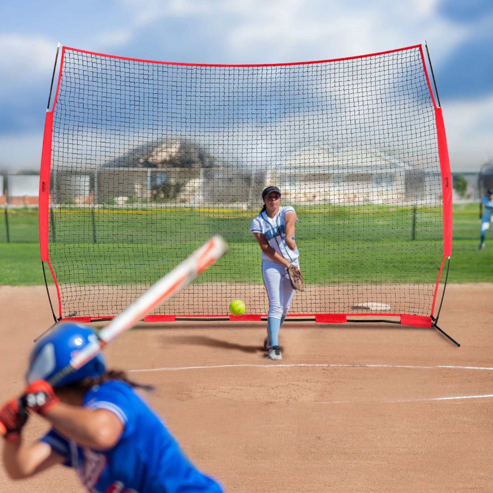 Tents: VEVOR Barricade Backstop Net, 12x9 ft Ball Sports Barrier Netting, Portable Practice Equipment with Carry Bag, Protection Screen for Baseball Softball Lacrosse Soccer Hockey Training, for Backyard