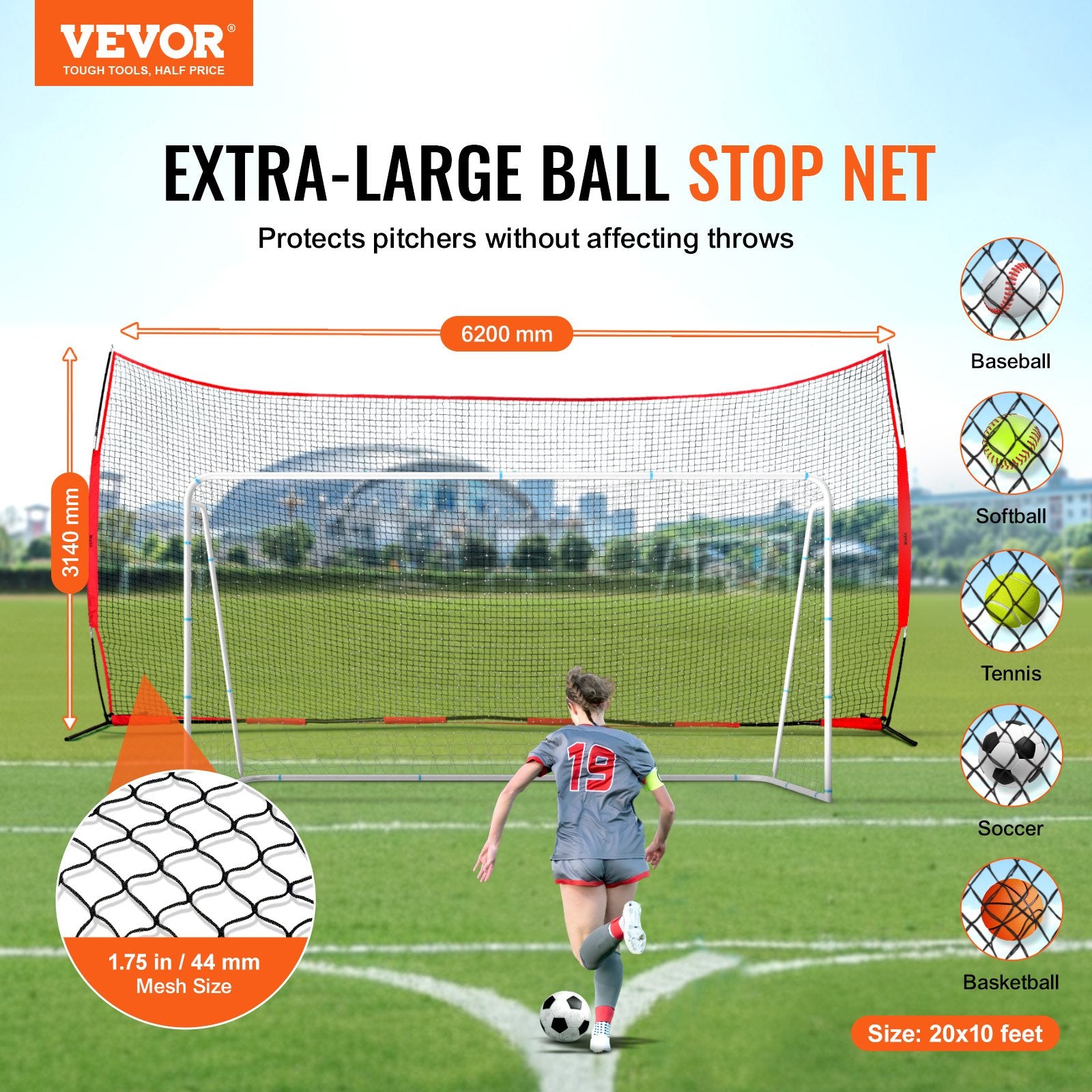 Tents: VEVOR Barricade Backstop Net, 20x10 ft Ball Sports Barrier Netting, Portable Practice Equipment with Carry Bag, Protection Screen for Baseball Softball Lacrosse Soccer Hockey Training, for Backyard