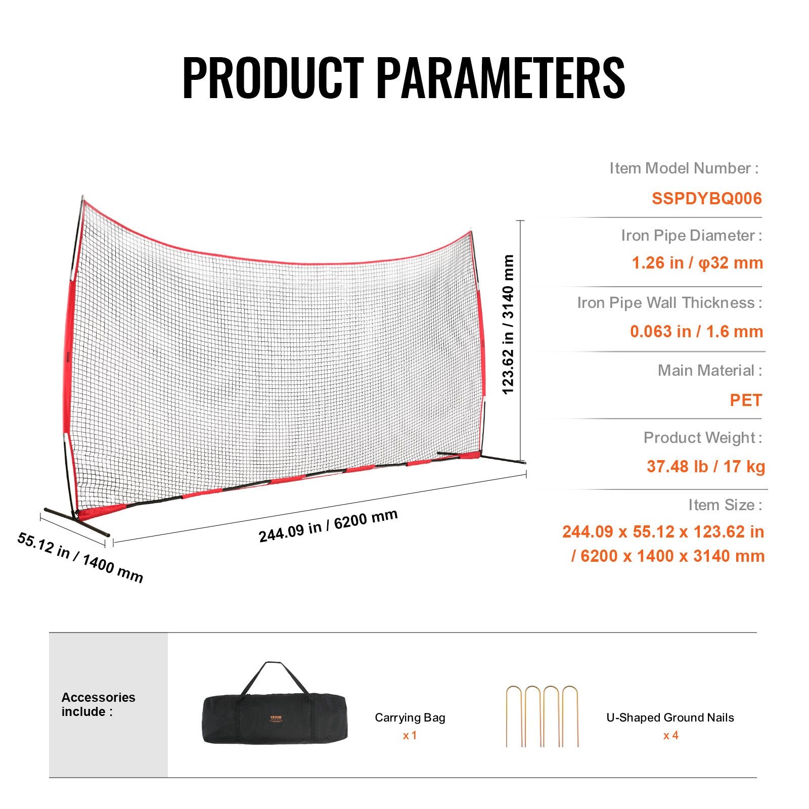Tents: VEVOR Barricade Backstop Net, 20x10 ft Ball Sports Barrier Netting, Portable Practice Equipment with Carry Bag, Protection Screen for Baseball Softball Lacrosse Soccer Hockey Training, for Backyard