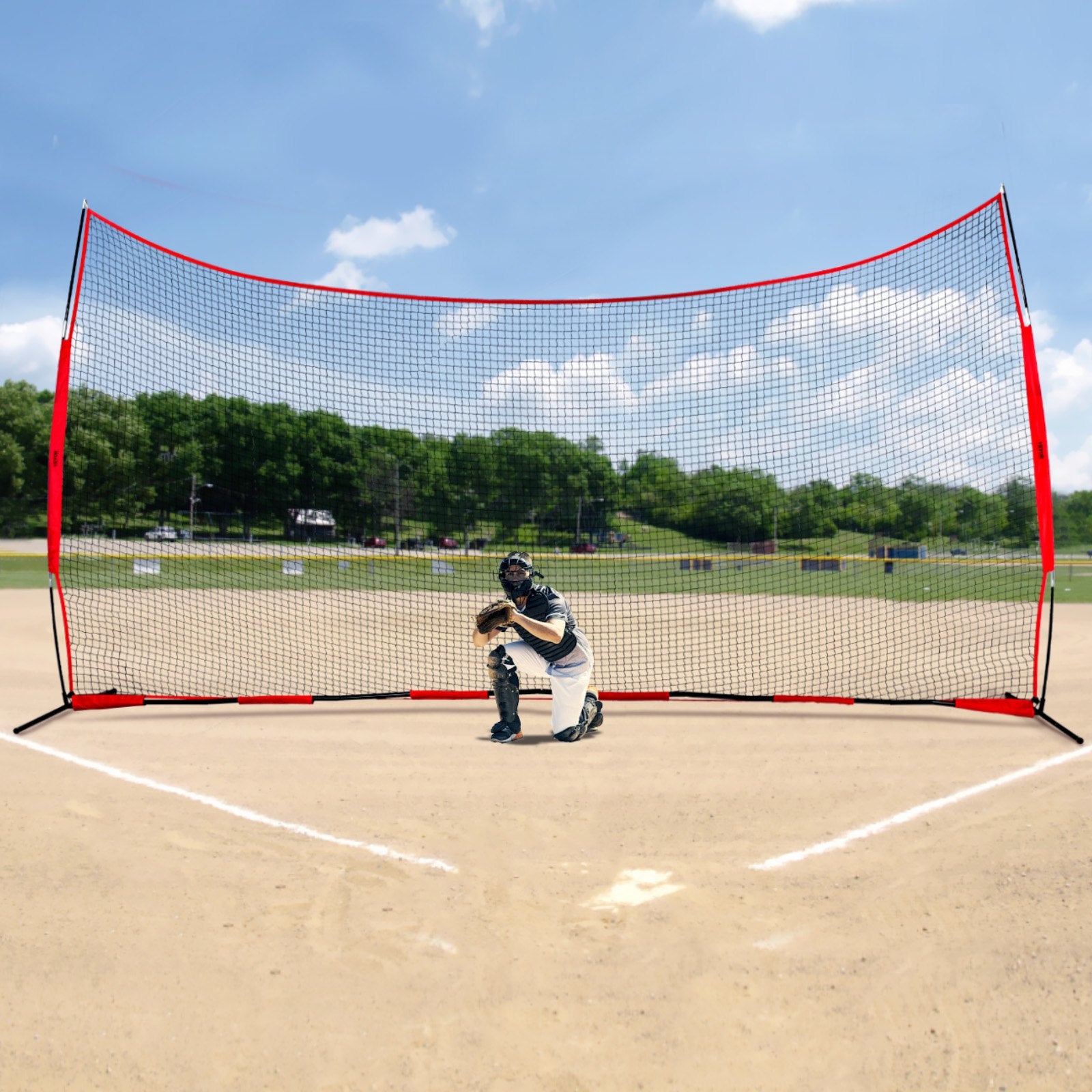 Tents: VEVOR Barricade Backstop Net, 20x10 ft Ball Sports Barrier Netting, Portable Practice Equipment with Carry Bag, Protection Screen for Baseball Softball Lacrosse Soccer Hockey Training, for Backyard