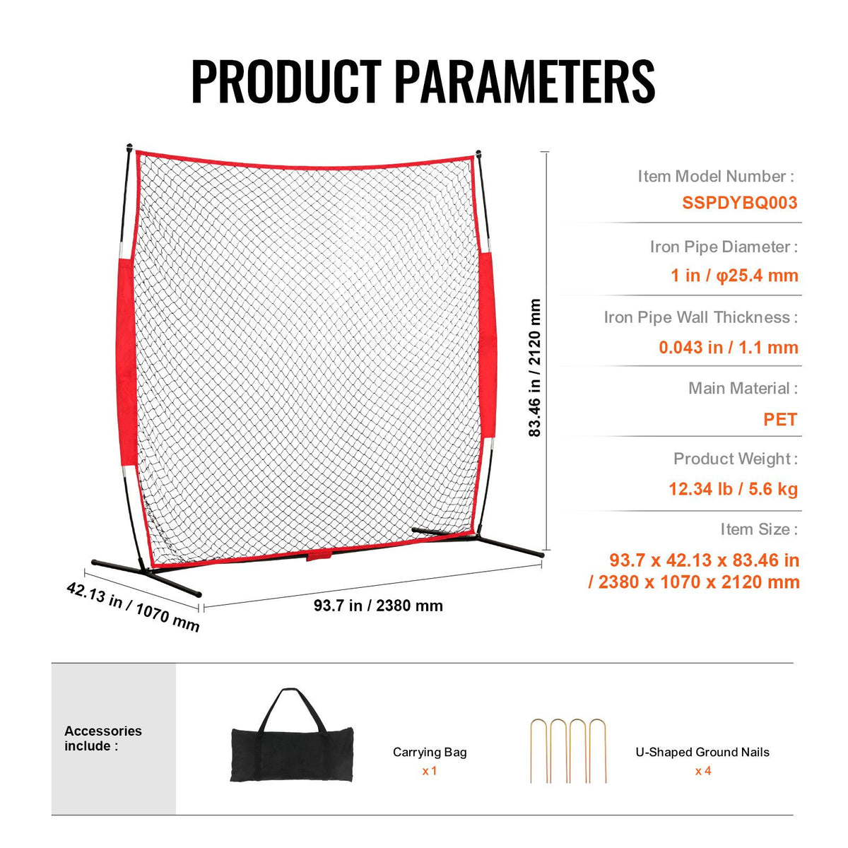 Barricade Backstop Net, 7x7 ft Ball Sports Barrier Netting, Portable Practice Equipment with Carry Bag, Protection Screen for Baseball Softball Lacrosse Soccer Hockey Training, for Backyard