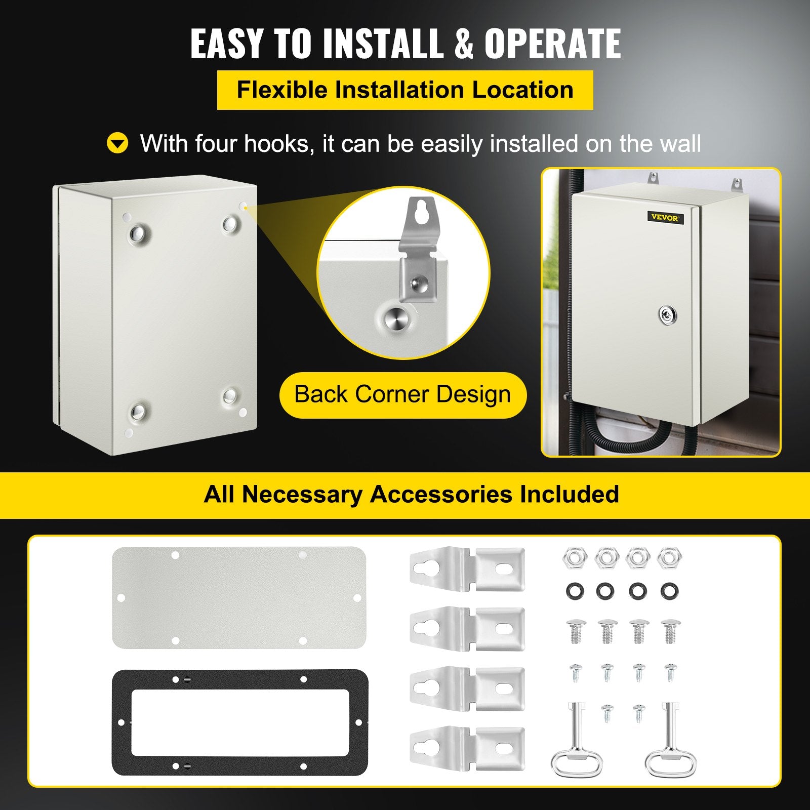 Automotive Repair & Speciality Tools: VEVOR NEMA Steel Enclosure ,12 x 8 x 6\'\' NEMA 4X Steel Electrical Box, IP66 Waterproof & Dustproof, Outdoor/Indoor Electrical Junction Box, with Mounting Plate