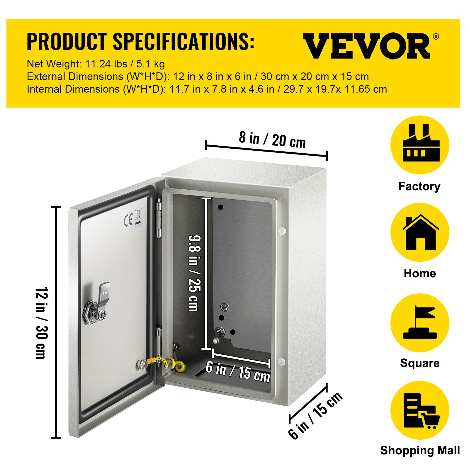 Automotive Repair & Speciality Tools: VEVOR NEMA Steel Enclosure ,12 x 8 x 6\'\' NEMA 4X Steel Electrical Box, IP66 Waterproof & Dustproof, Outdoor/Indoor Electrical Junction Box, with Mounting Plate