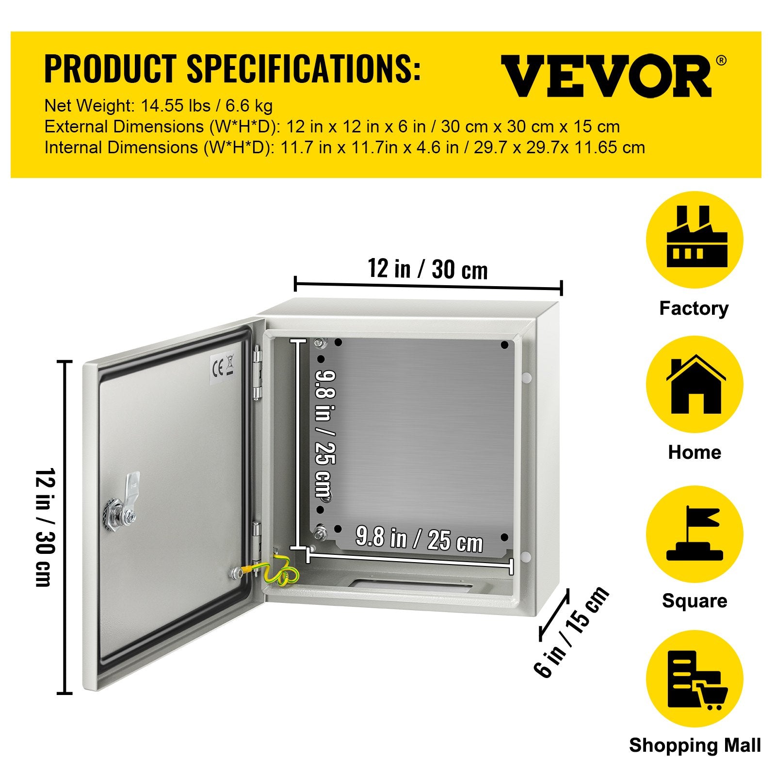 Automotive Repair & Speciality Tools: VEVOR NEMA Steel Enclosure, 12 x 12 x 6''steel electrical box
electrical enclosur NEMA 4X Steel Electrical Box, IP66 Waterproof & Dustproof, Outdoor/Indoor Electrical Junction Box, with Mounting Plat