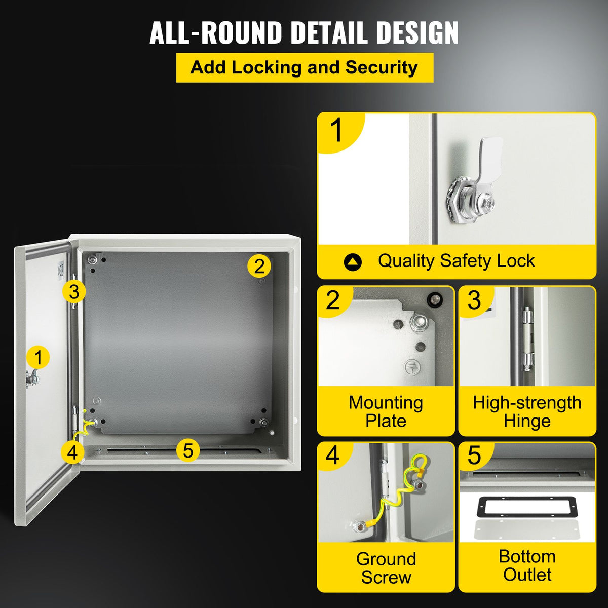 NEMA Steel Enclosure, 16 x 16 x 8\'\' NEMA 4X Steel Electrical Box, IP66 Waterproof & Dustproof, Outdoor/Indoor Electrical Junction Box, with Mounting Plate